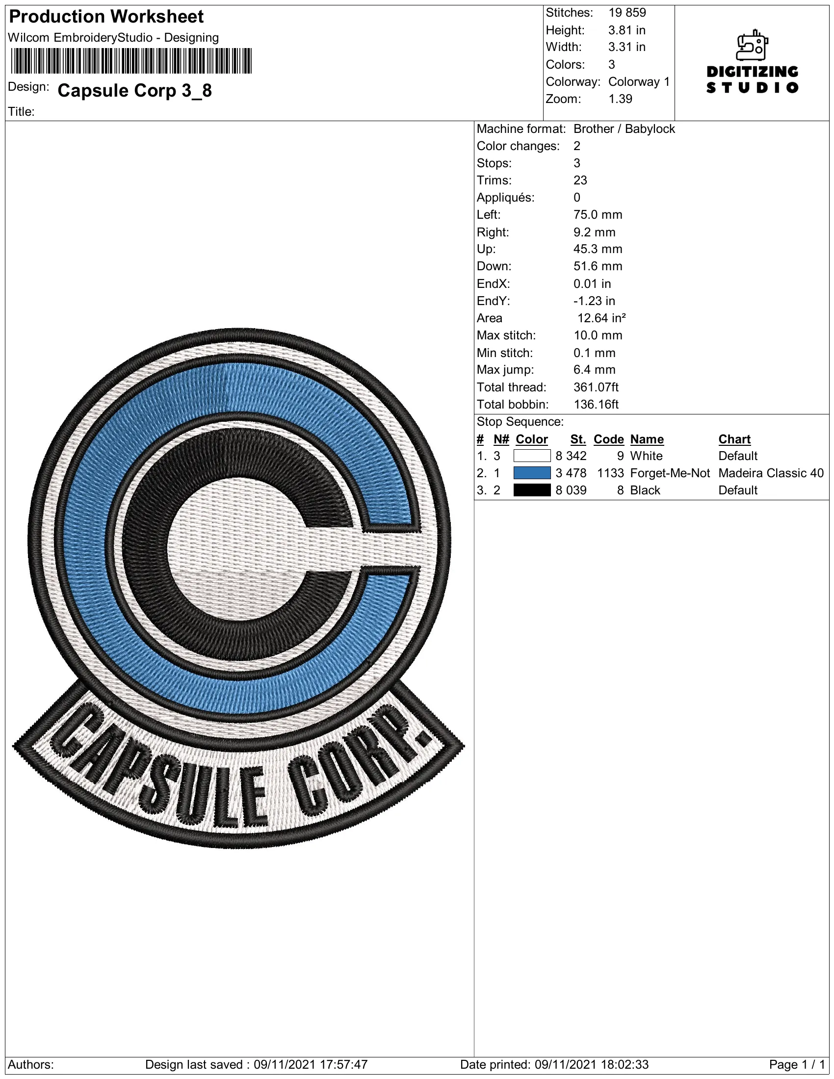 Alternative view of  Capsule Corp Embroidery Design 