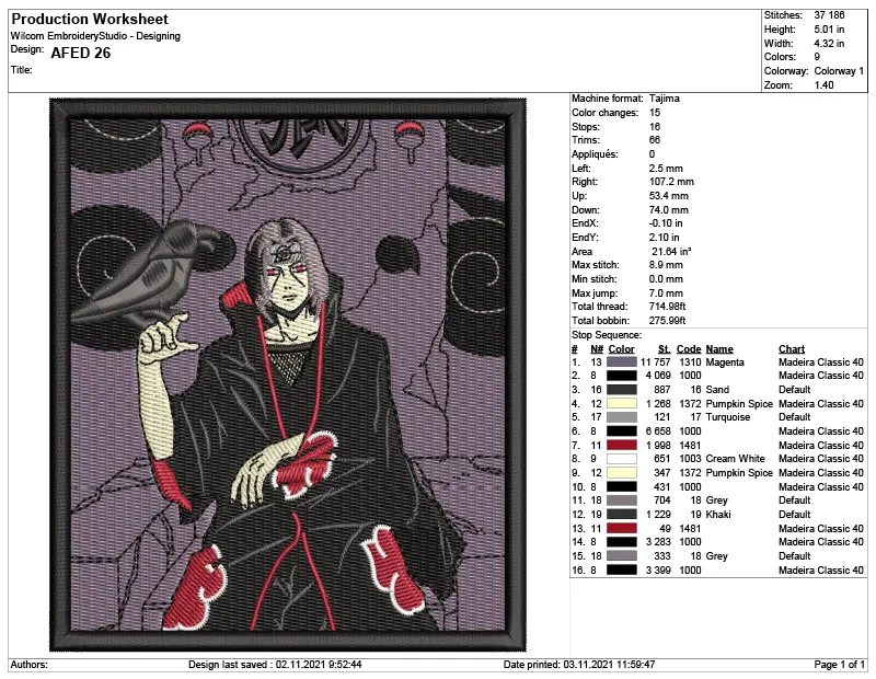 Alternative view of  Embroidered Naruto Itachi Uchiha Design 