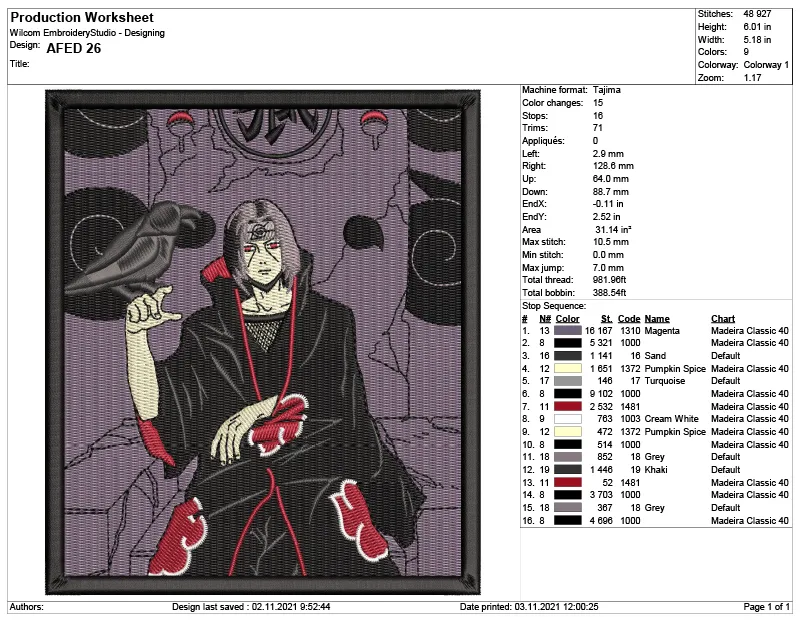 Alternative view of  Embroidered Naruto Itachi Uchiha Design 