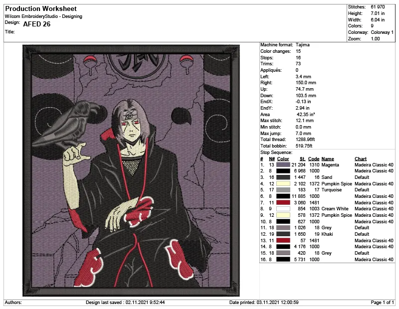 Alternative view of  Embroidered Naruto Itachi Uchiha Design 