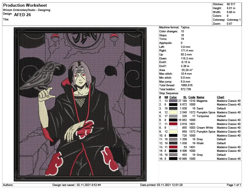 Alternative view of  Embroidered Naruto Itachi Uchiha Design 