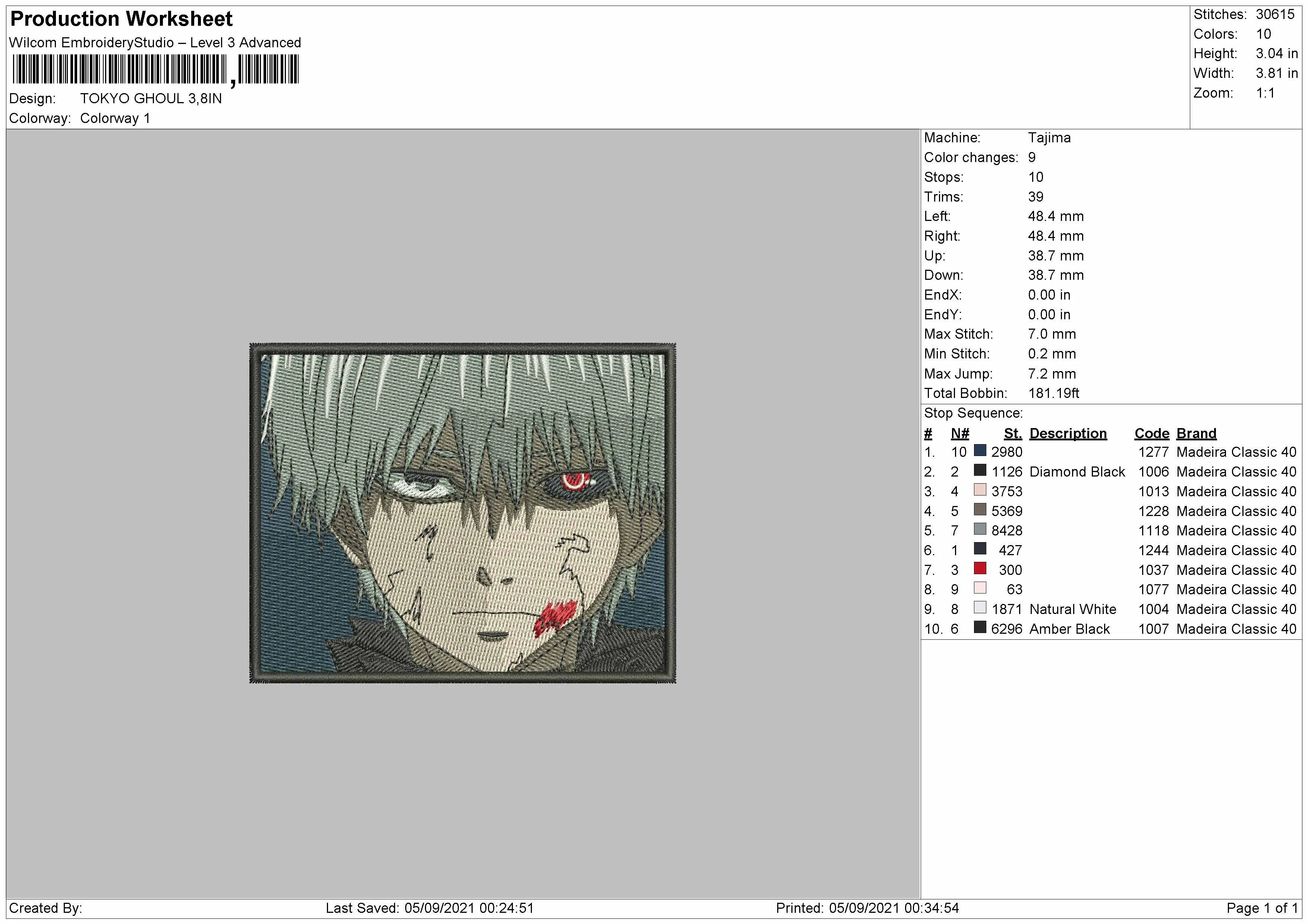 Alternative view of  Tokyo Ghoul Embroidered Portrait 