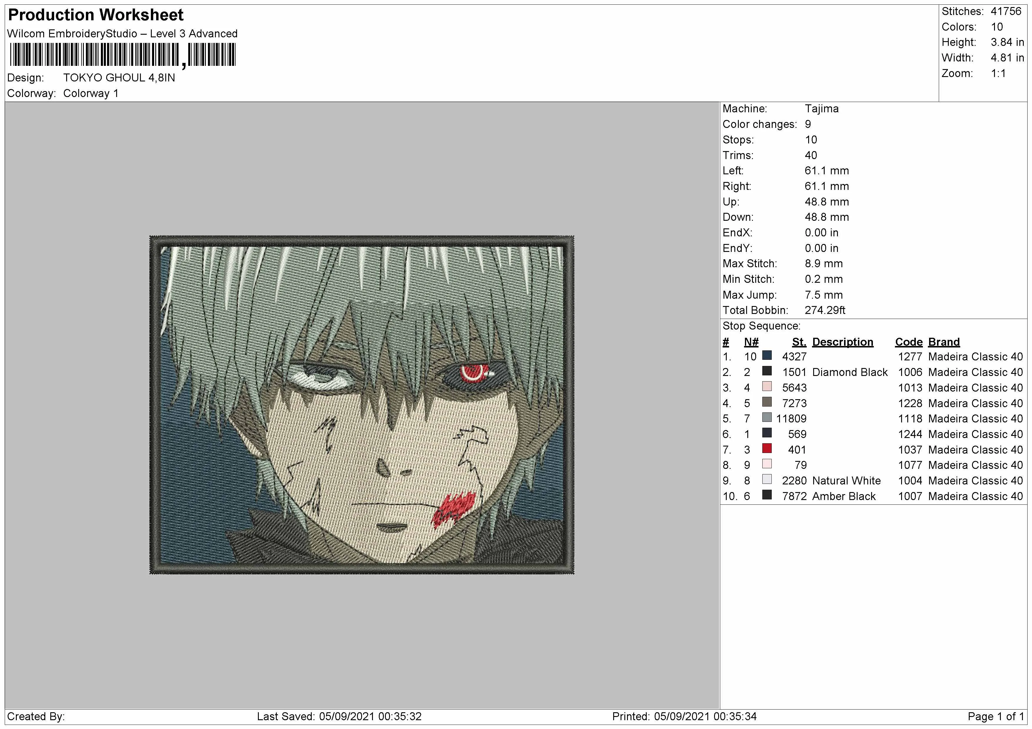 Alternative view of  Tokyo Ghoul Embroidered Portrait 