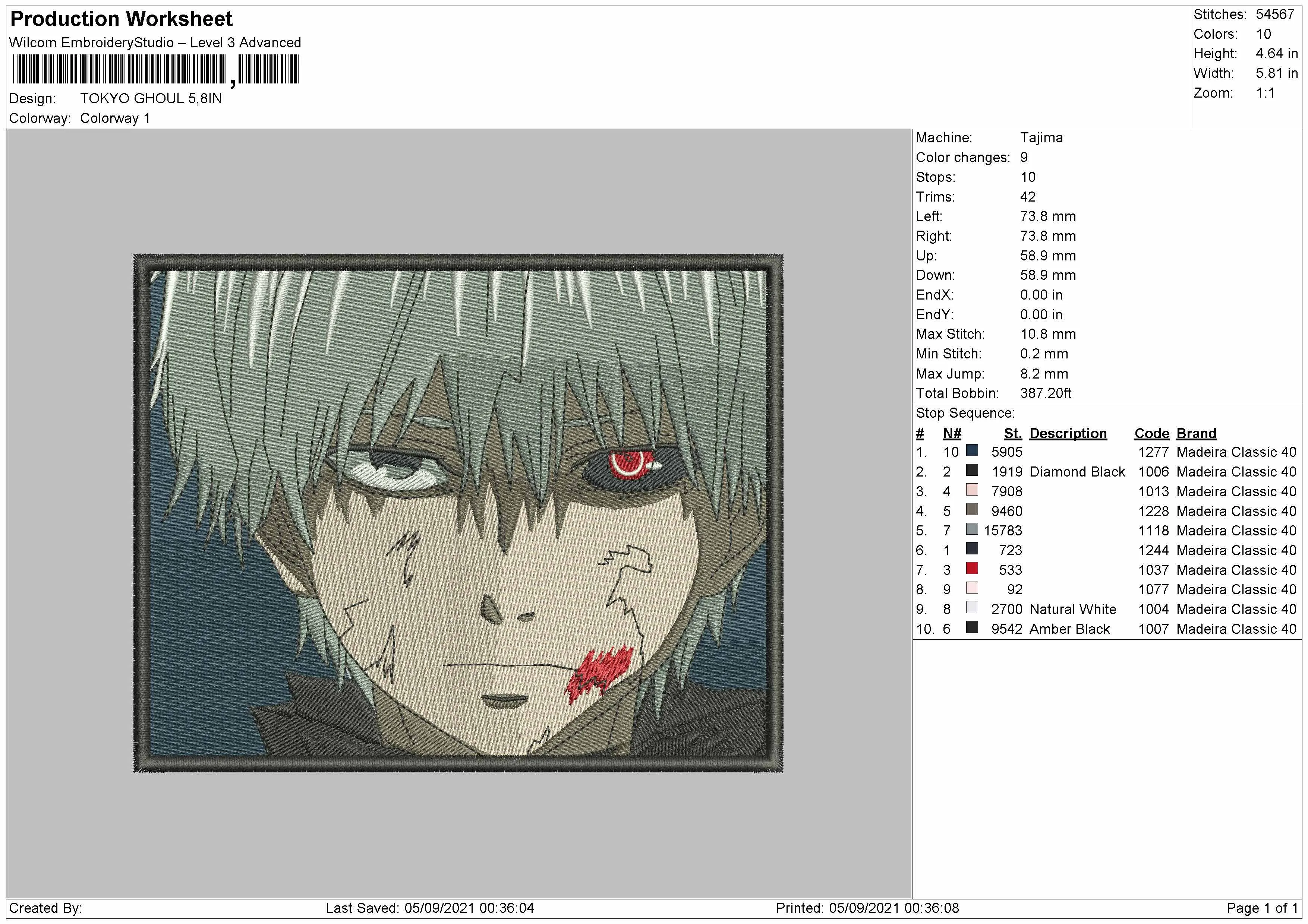 Alternative view of  Tokyo Ghoul Embroidered Portrait 