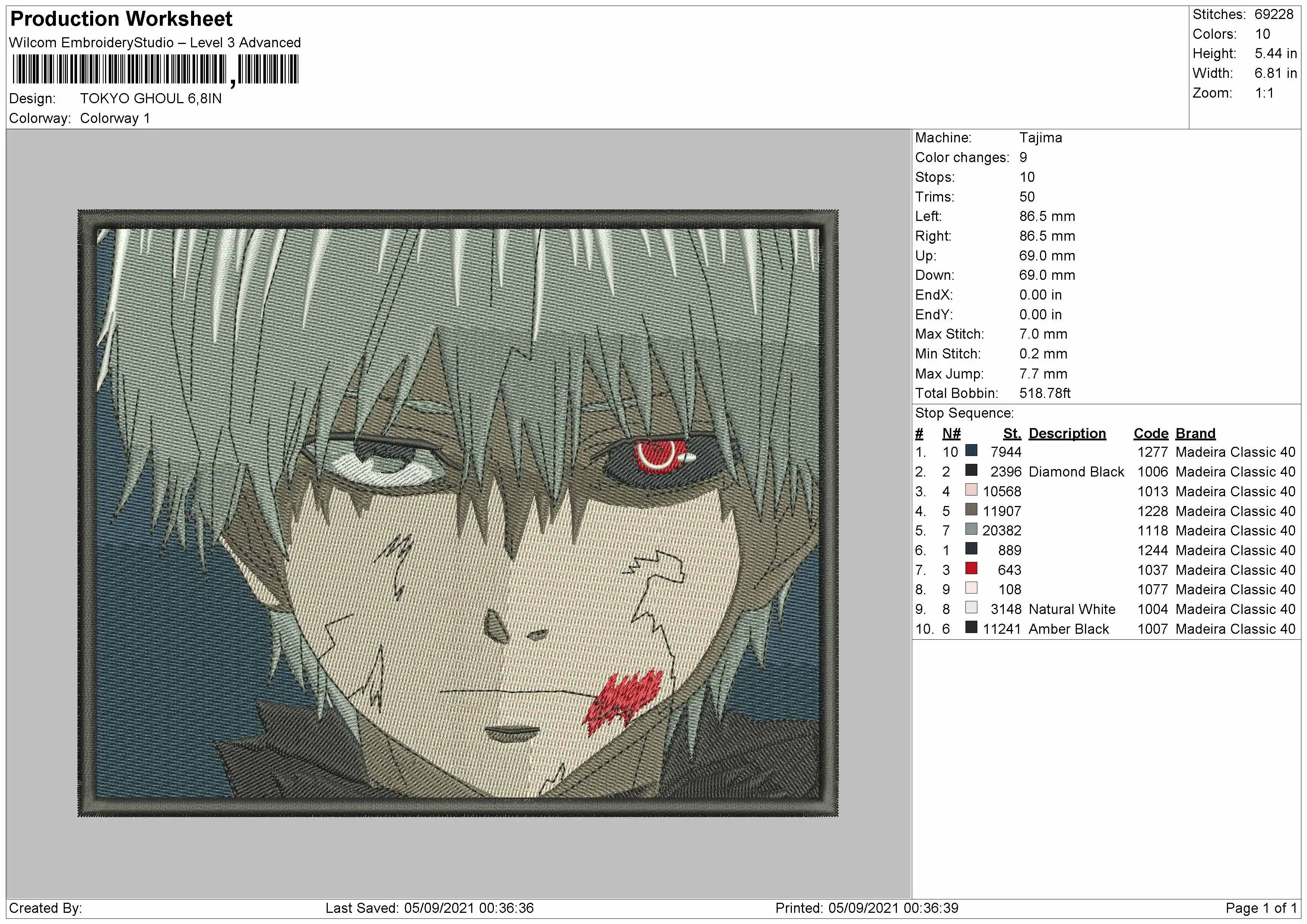 Alternative view of  Tokyo Ghoul Embroidered Portrait 