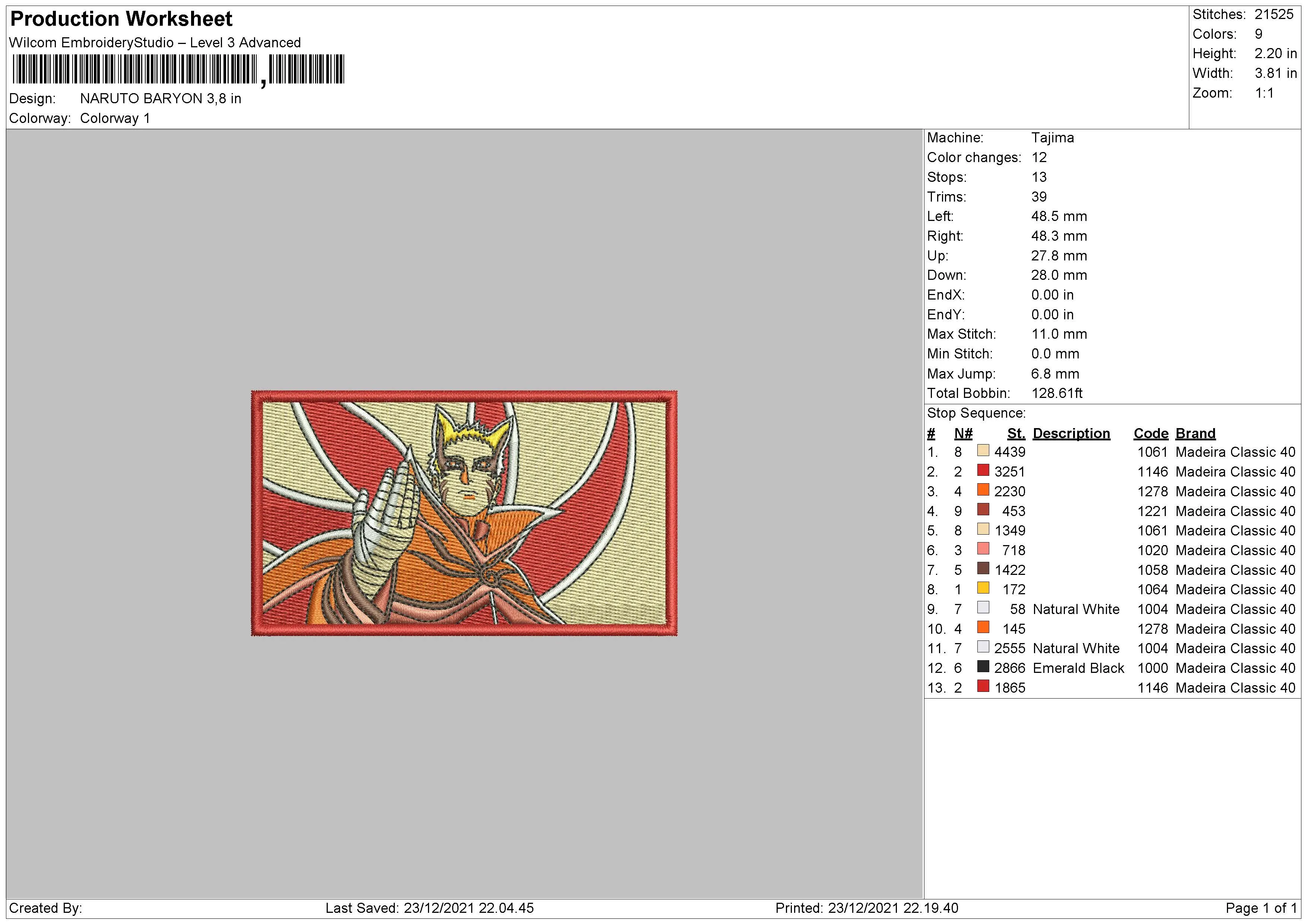 Alternative view of  Naruto Baryon Embroidered Design 