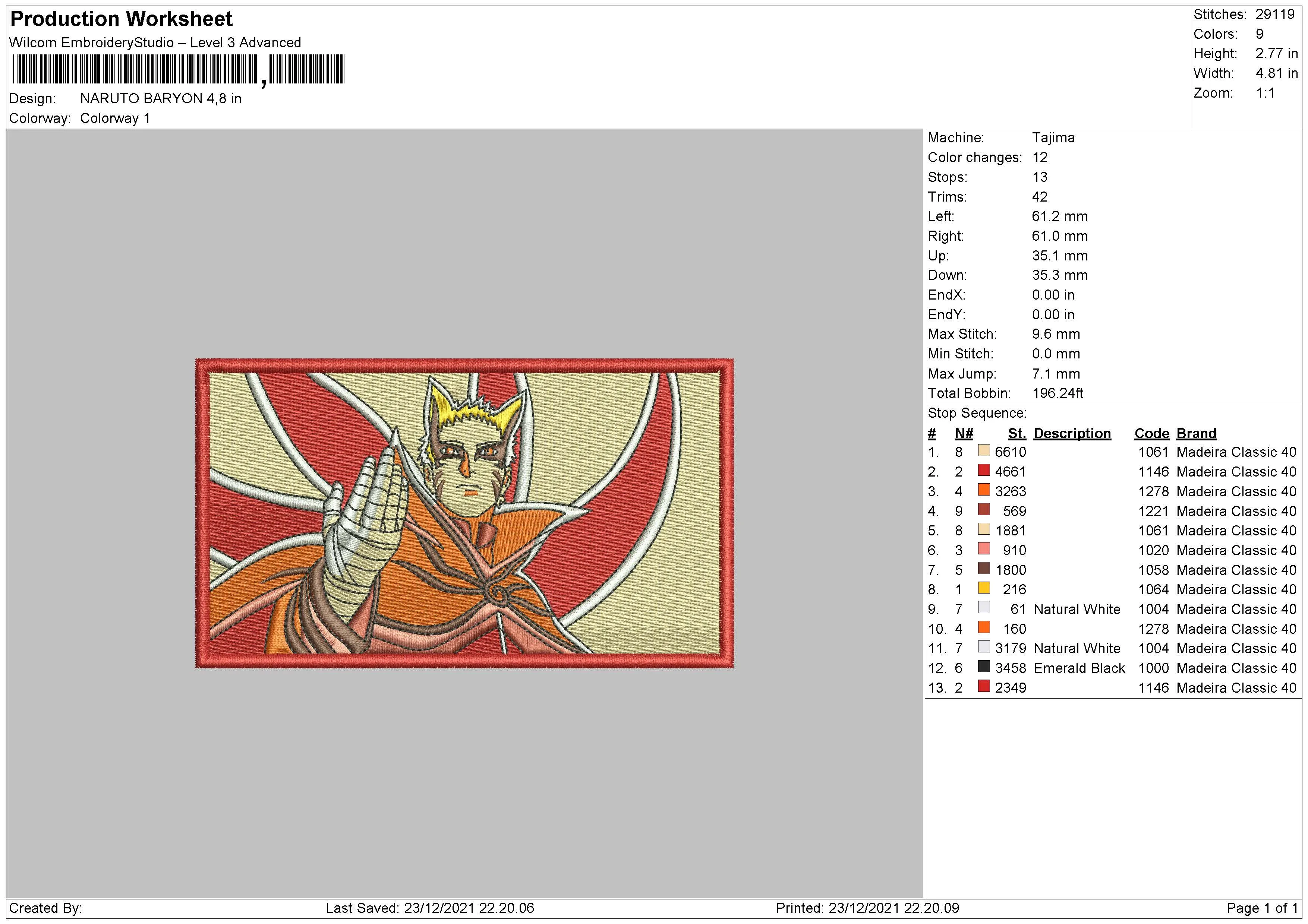 Alternative view of  Naruto Baryon Embroidered Design 