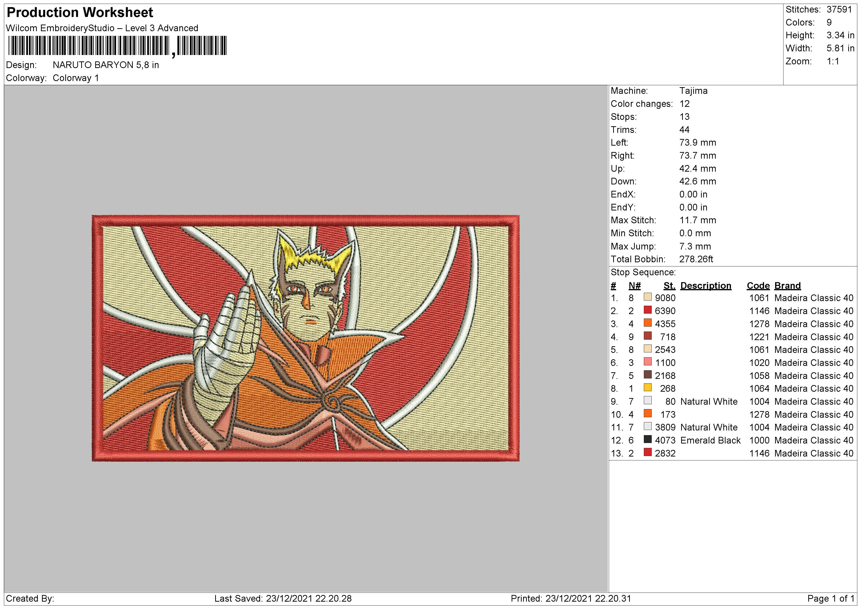 Alternative view of  Naruto Baryon Embroidered Design 