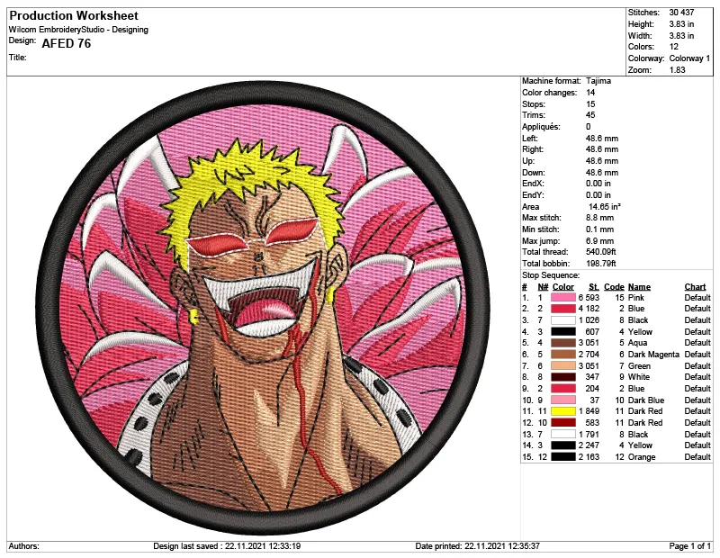 Alternative view of  Embroidered Anime Character with Background 
