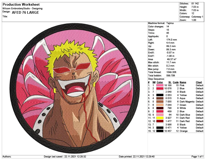Alternative view of  Embroidered Anime Character with Background 