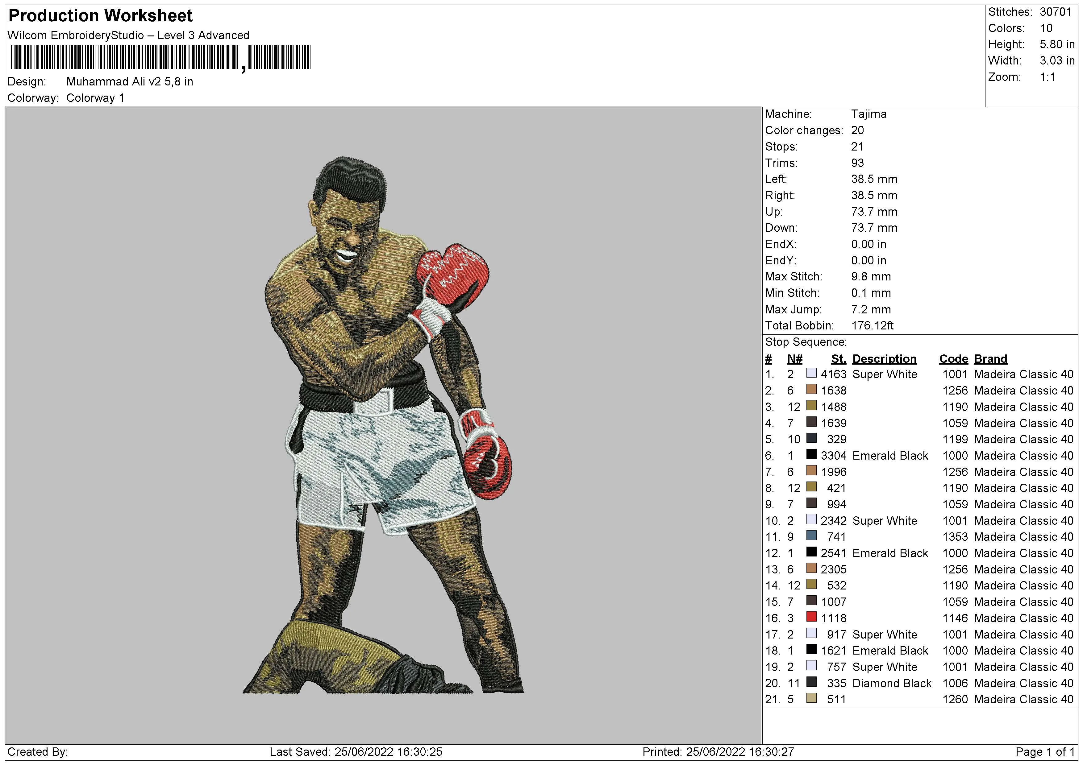 Alternative view of  Boxing Legend Embroidered Artwork 