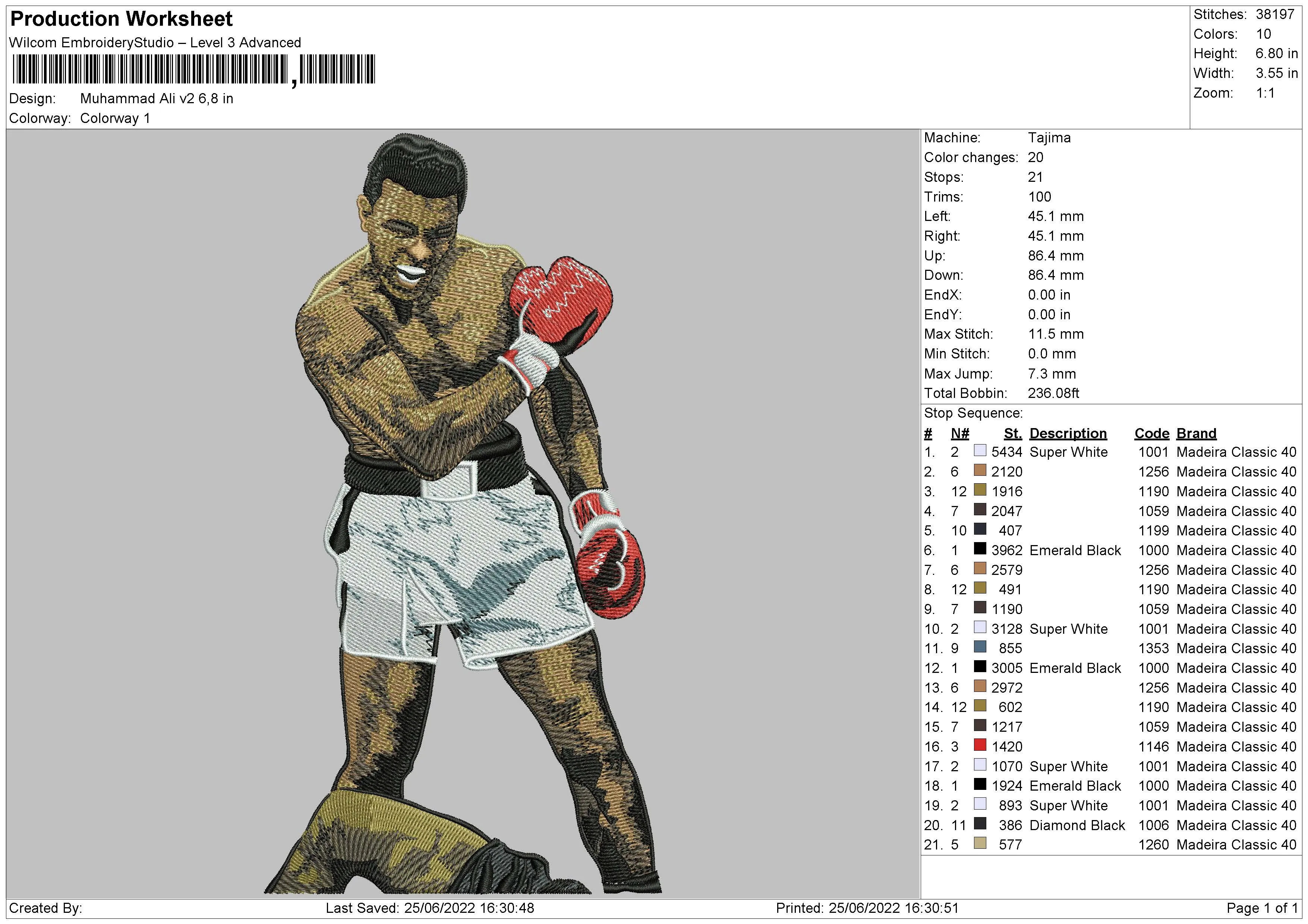 Alternative view of  Boxing Legend Embroidered Artwork 