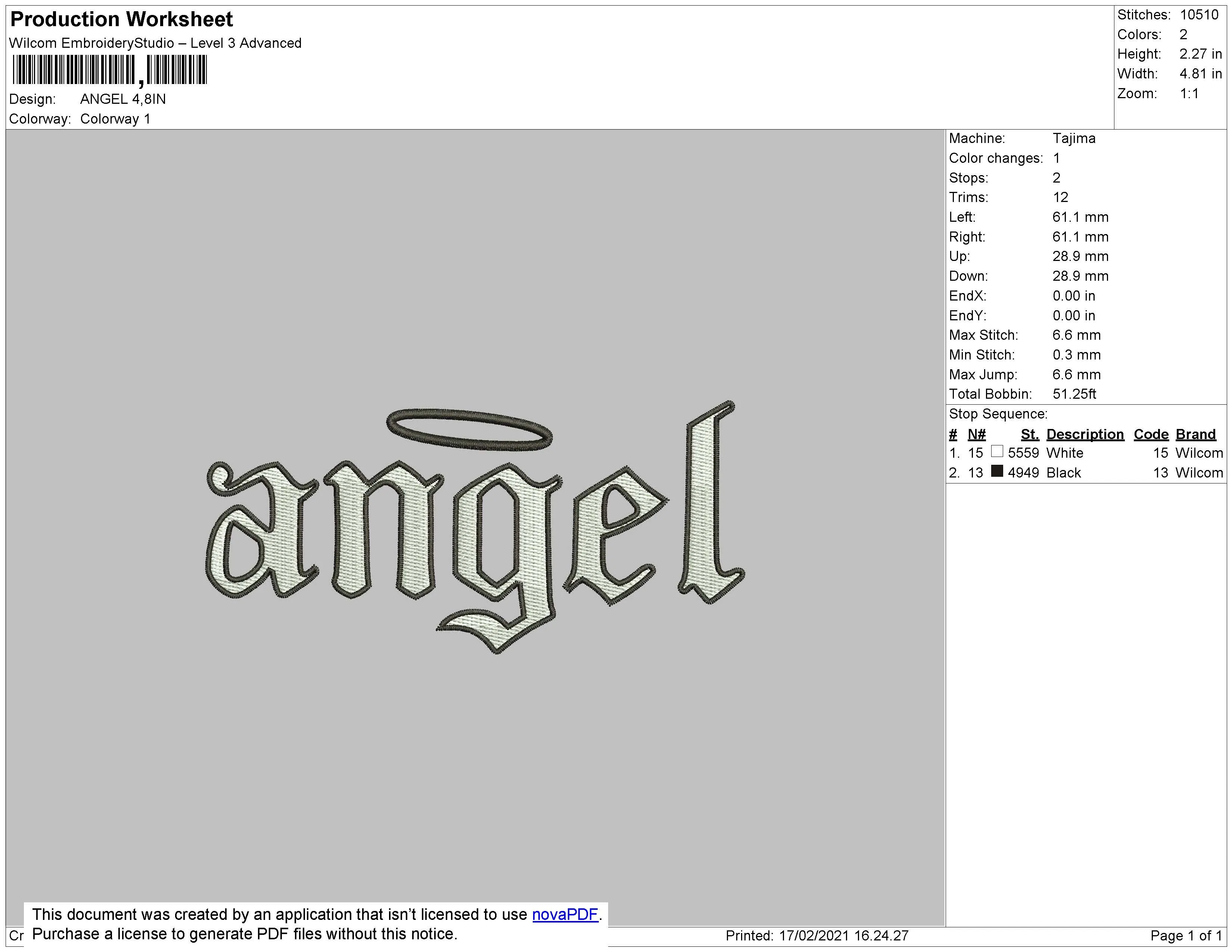 Alternative view of  Angel Embroidered Gothic Text 