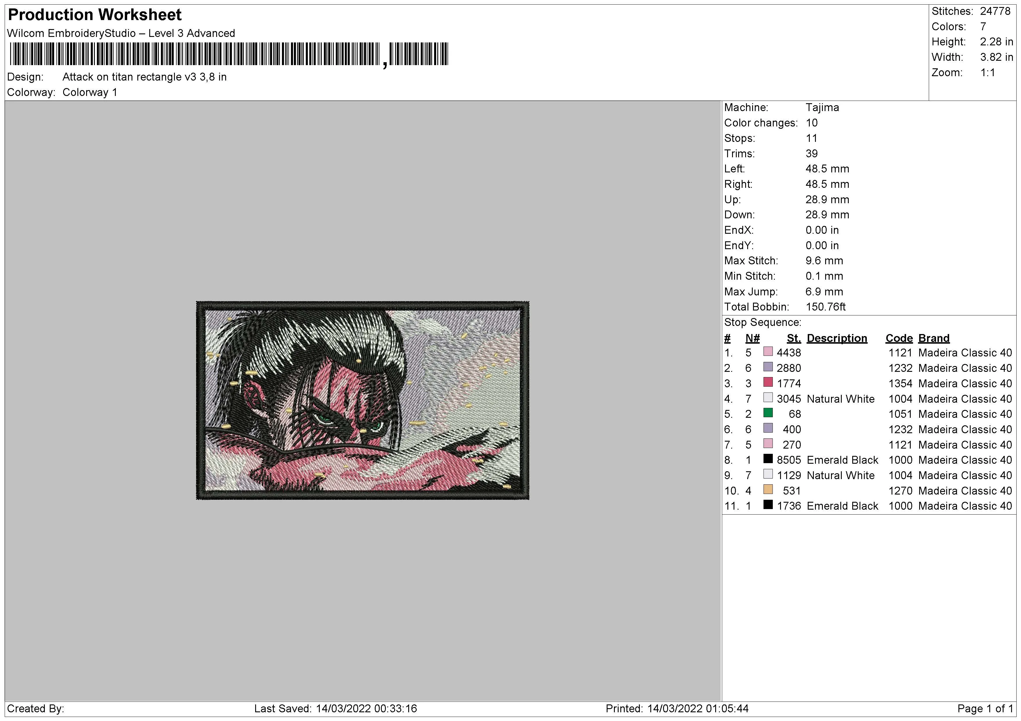 Alternative view of  Attack on Titan Embroidered Patch 