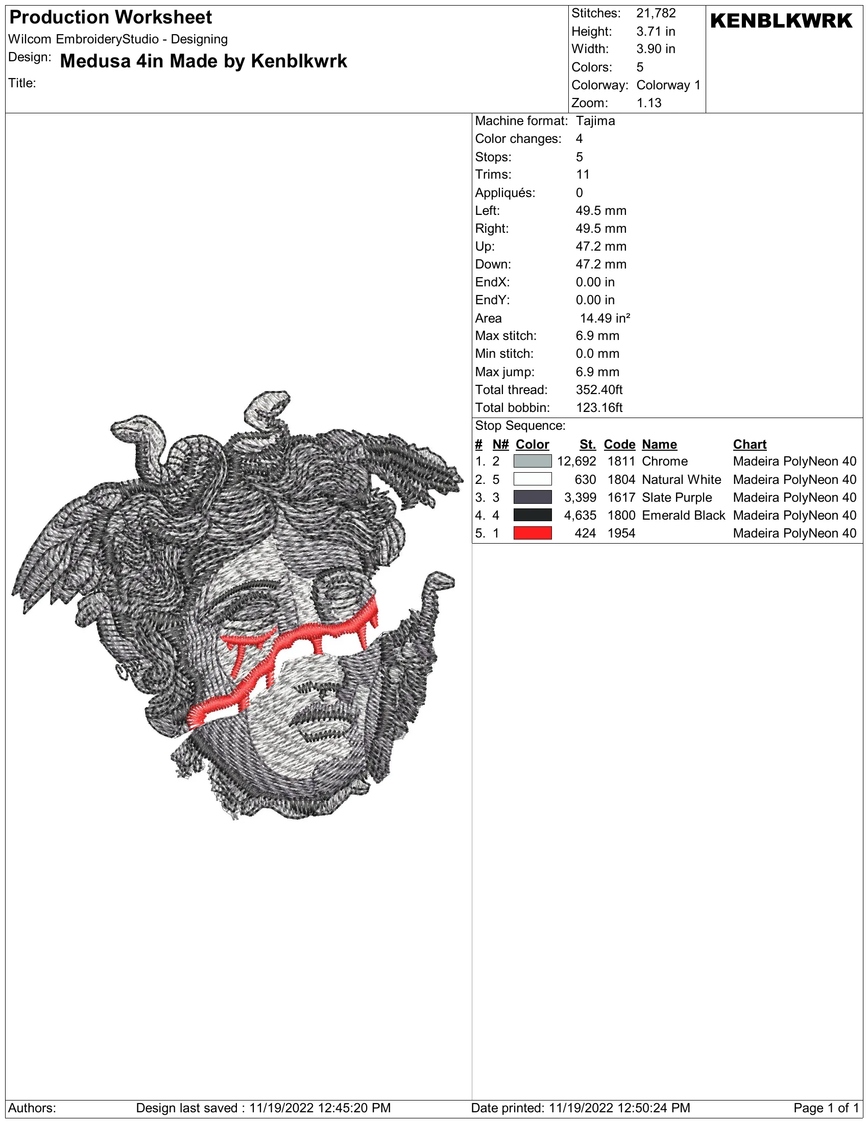 Alternative view of  Medusa's Gaze Embroidered Design 
