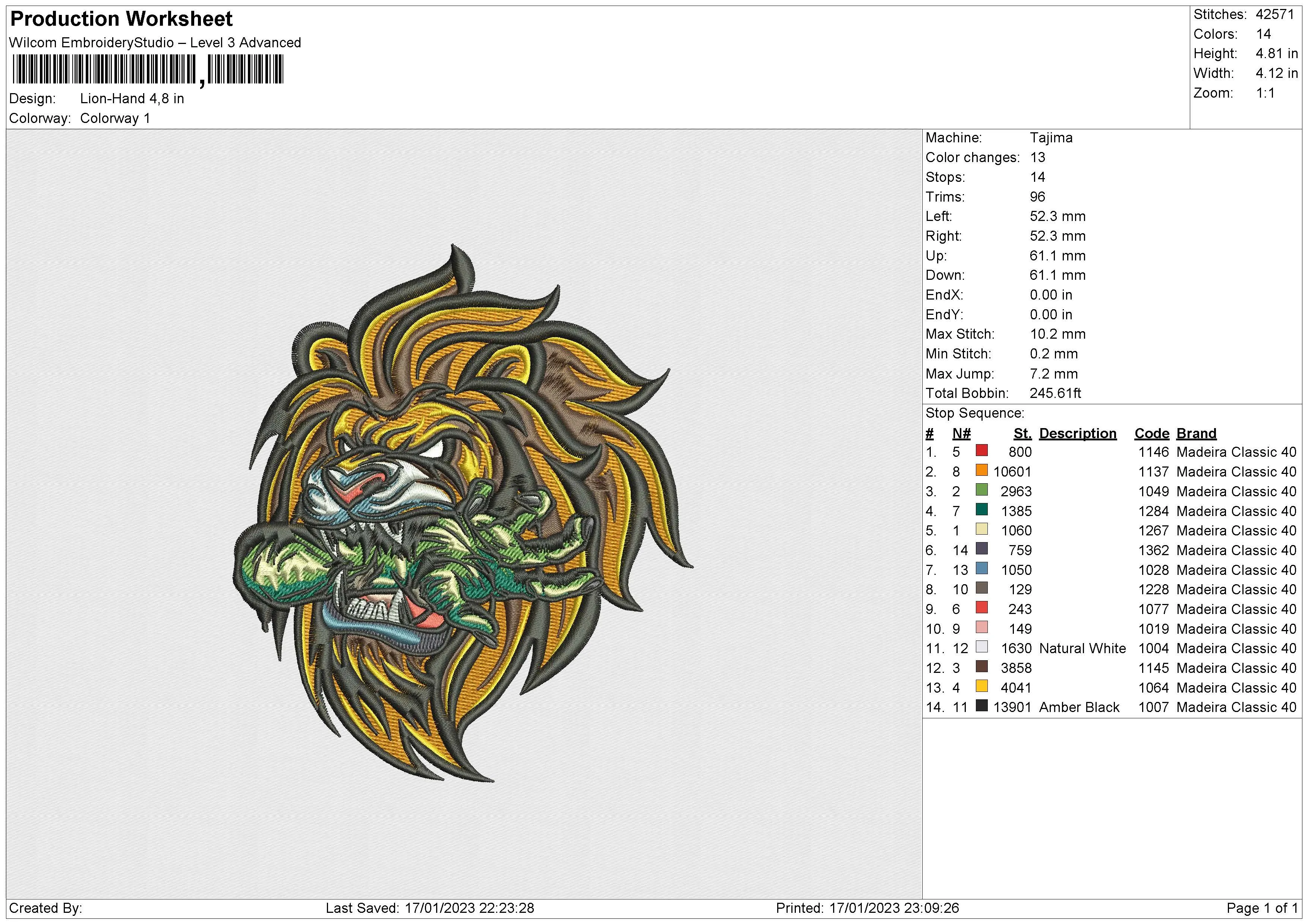 Alternative view of  Fierce Lion Embroidery Design 