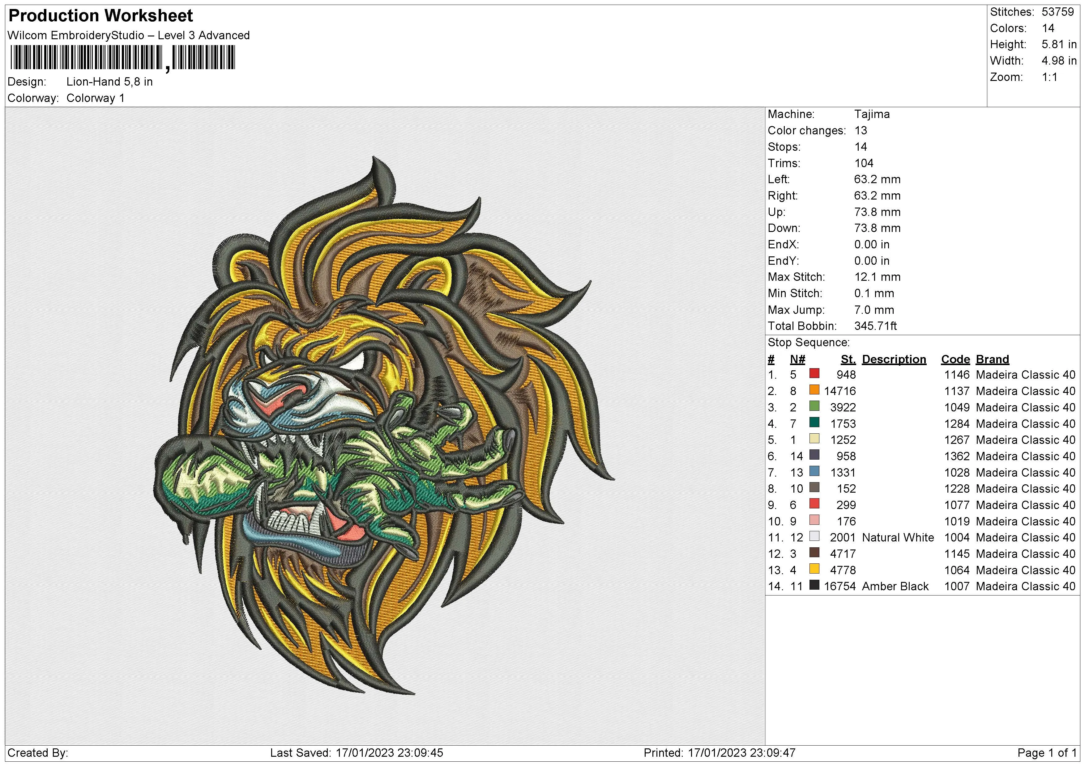 Alternative view of  Fierce Lion Embroidery Design 