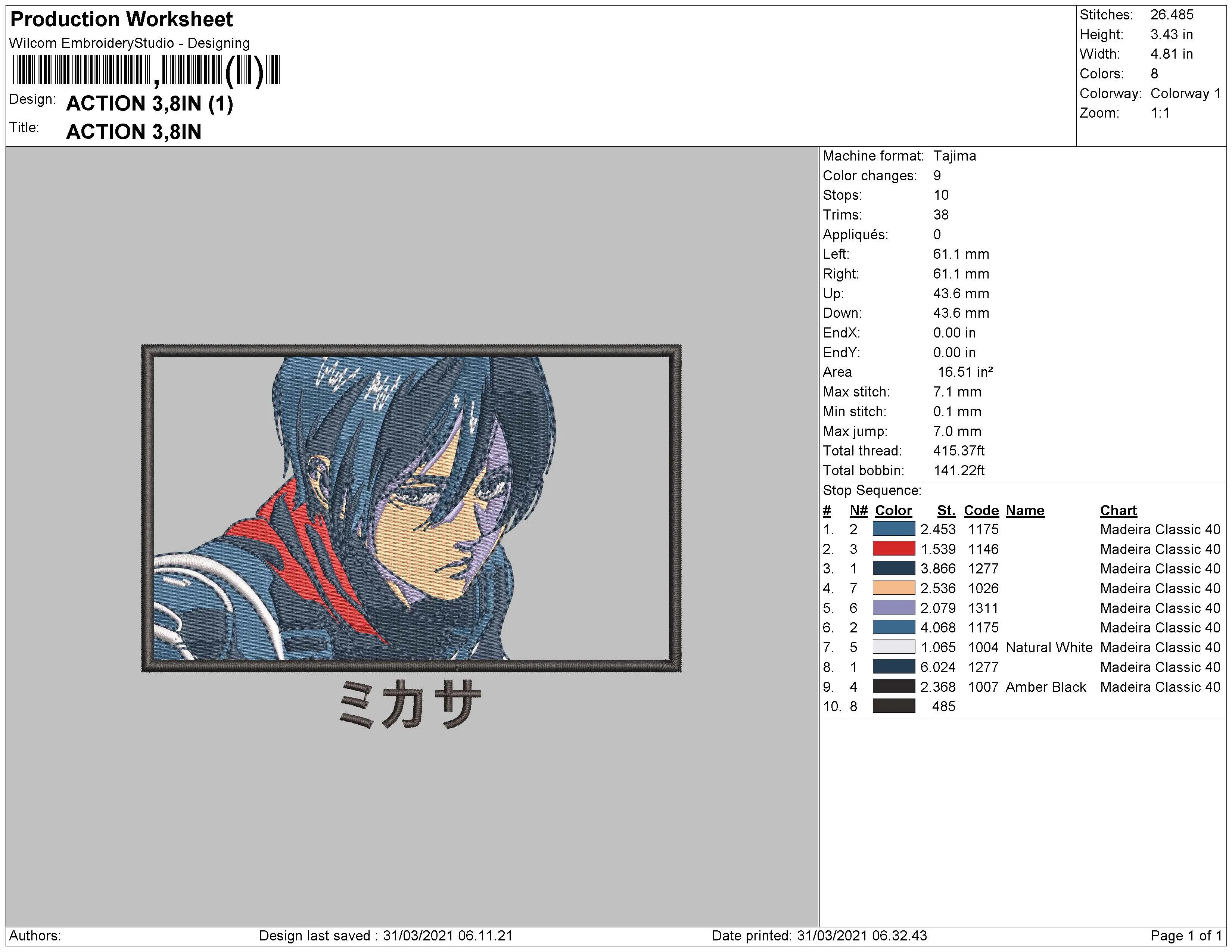 Alternative view of  Embroidered Anime Character Design 
