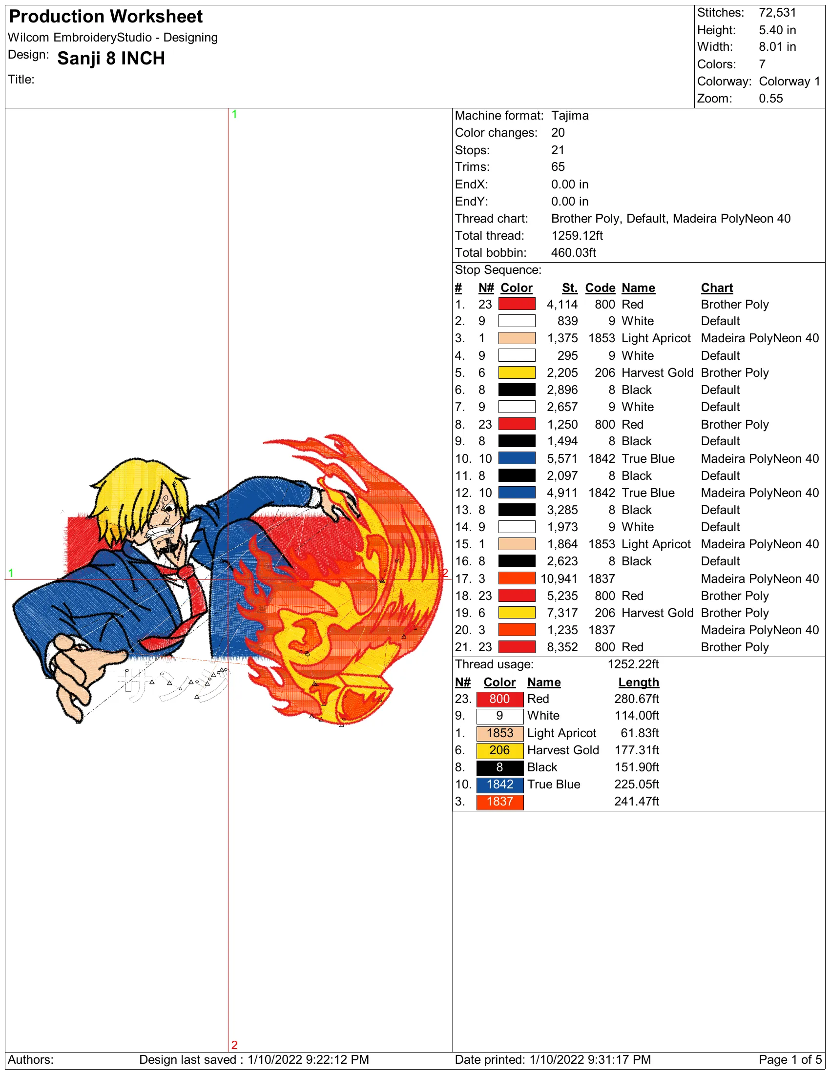 Alternative view of  Embroidered Sanji Fire Fist Design 