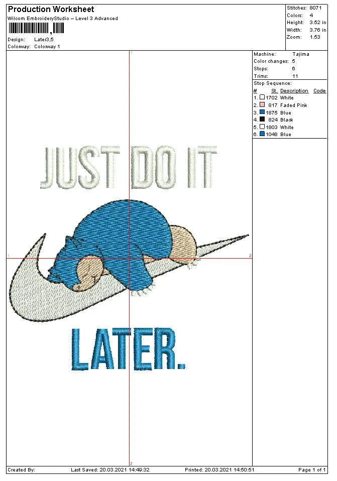 Alternative view of  Embroidered Just Do It Later Design 