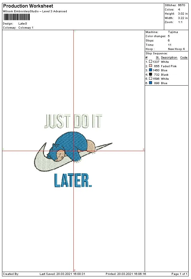 Alternative view of  Embroidered Just Do It Later Design 