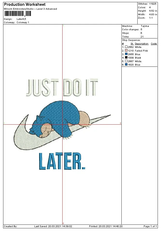 Alternative view of  Embroidered Just Do It Later Design 