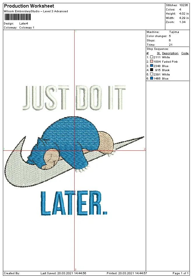 Alternative view of  Embroidered Just Do It Later Design 