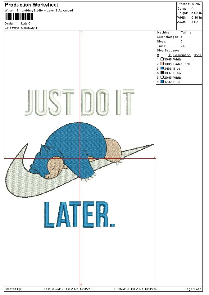 Alternative view of  Embroidered Just Do It Later Design 