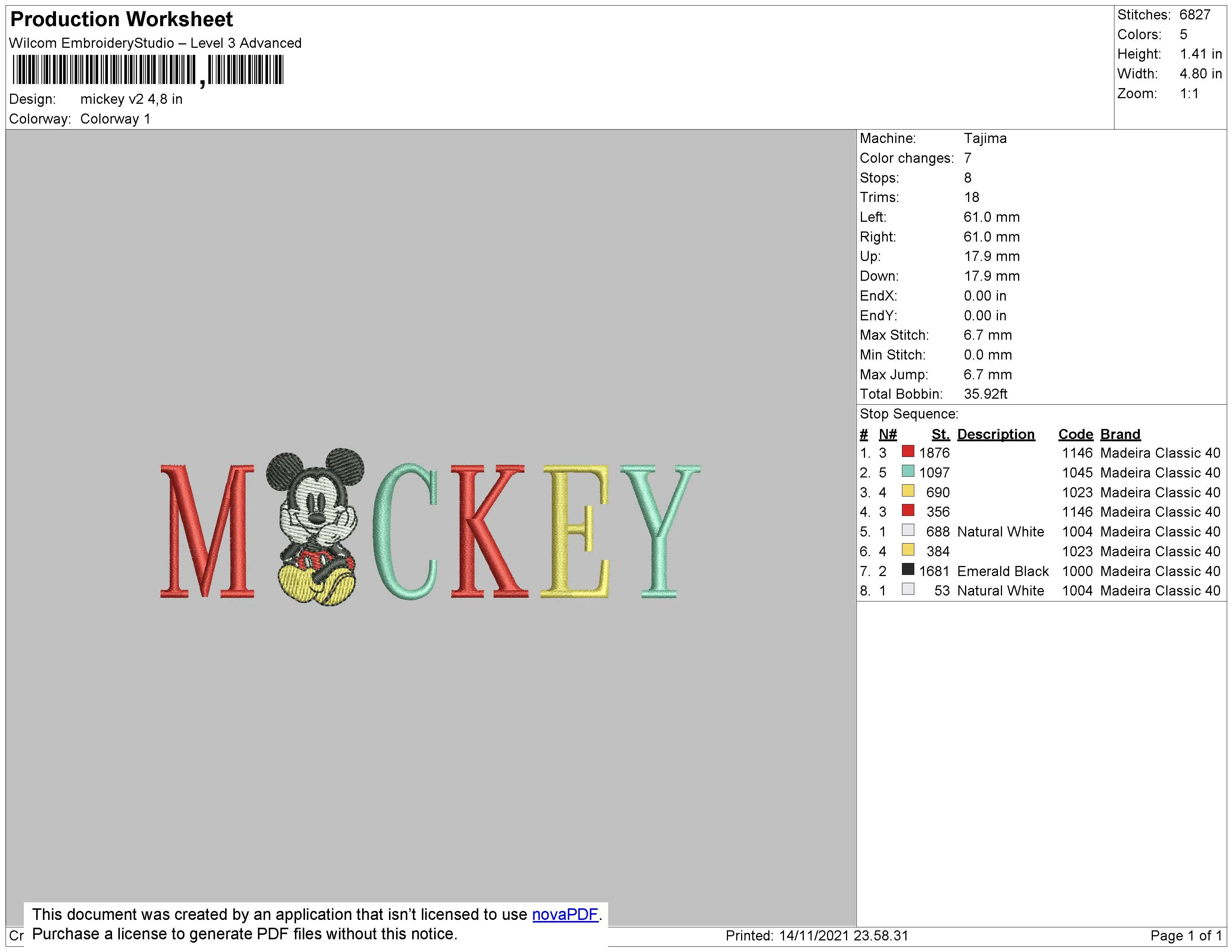 Alternative view of  Mickey Mouse Embroidery Design 