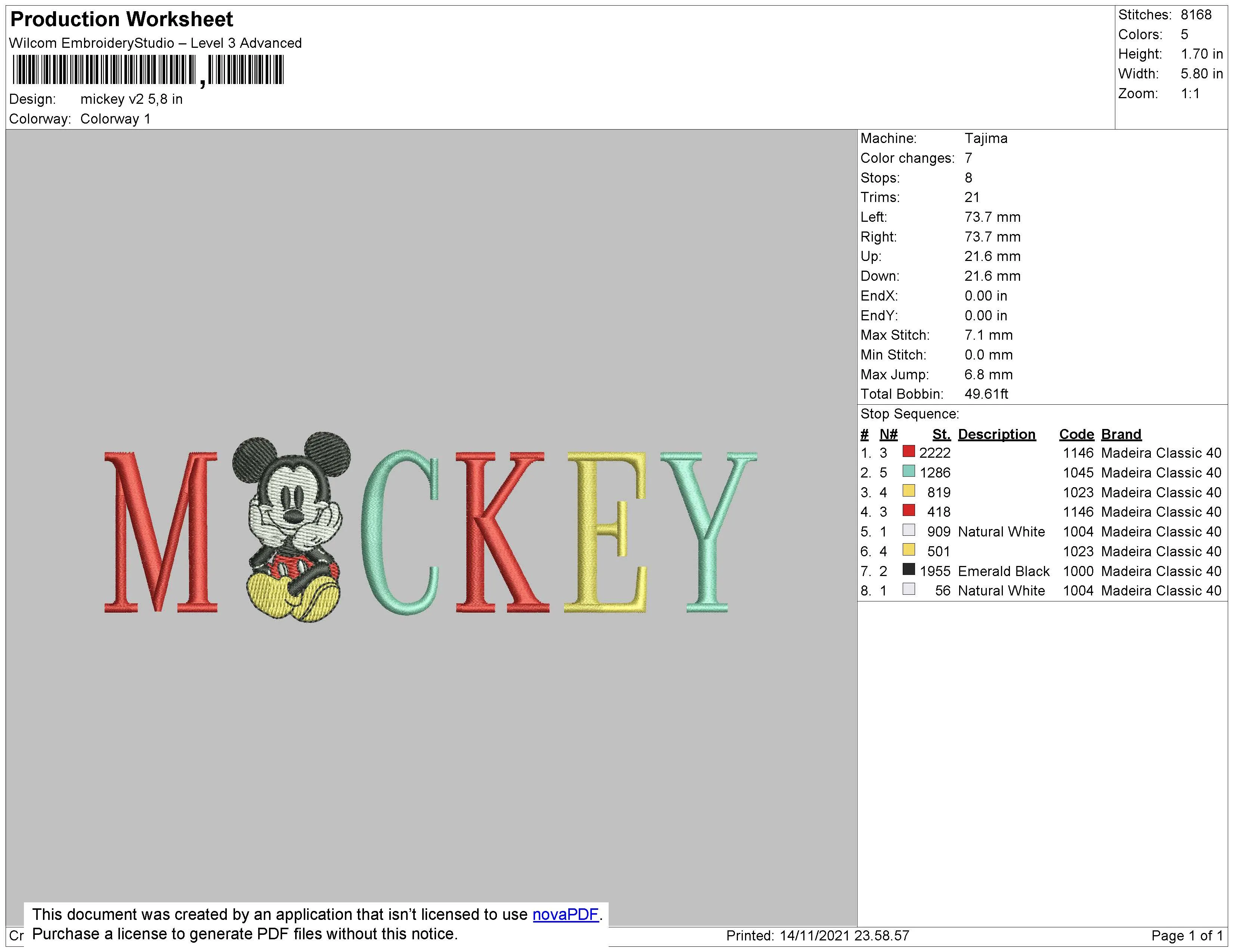 Alternative view of  Mickey Mouse Embroidery Design 