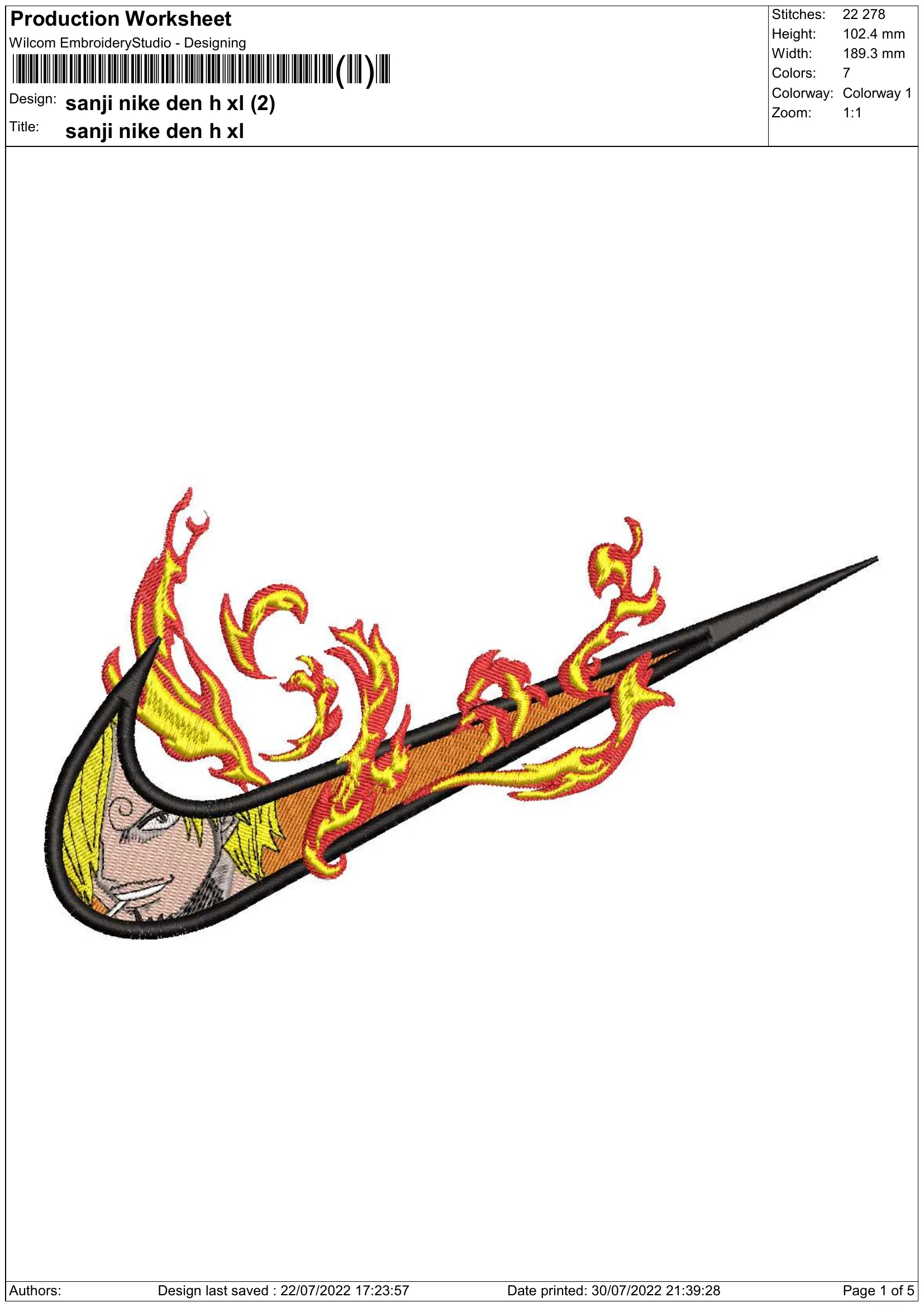 Alternative view of  Sanji Nike Logo Embroidery Design 