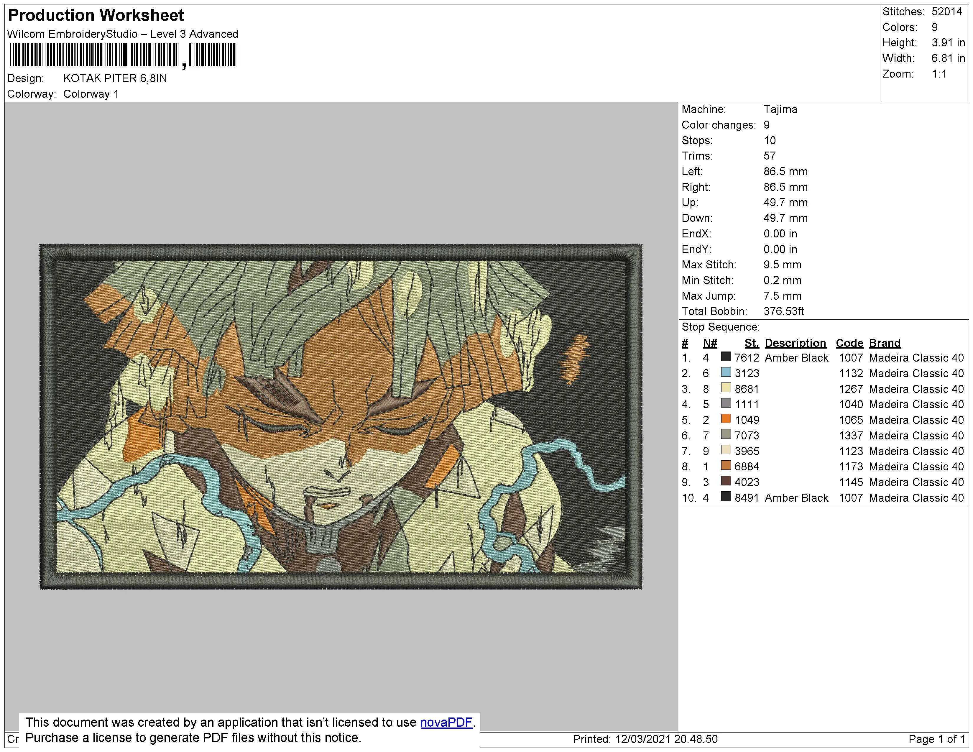 Alternative view of  Embroidered Anime Character Design 
