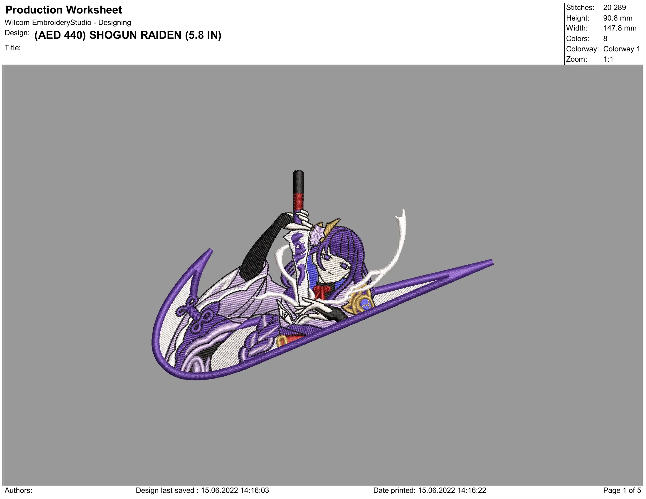 Alternative view of  Embroidered Shohgun Raiden Design 