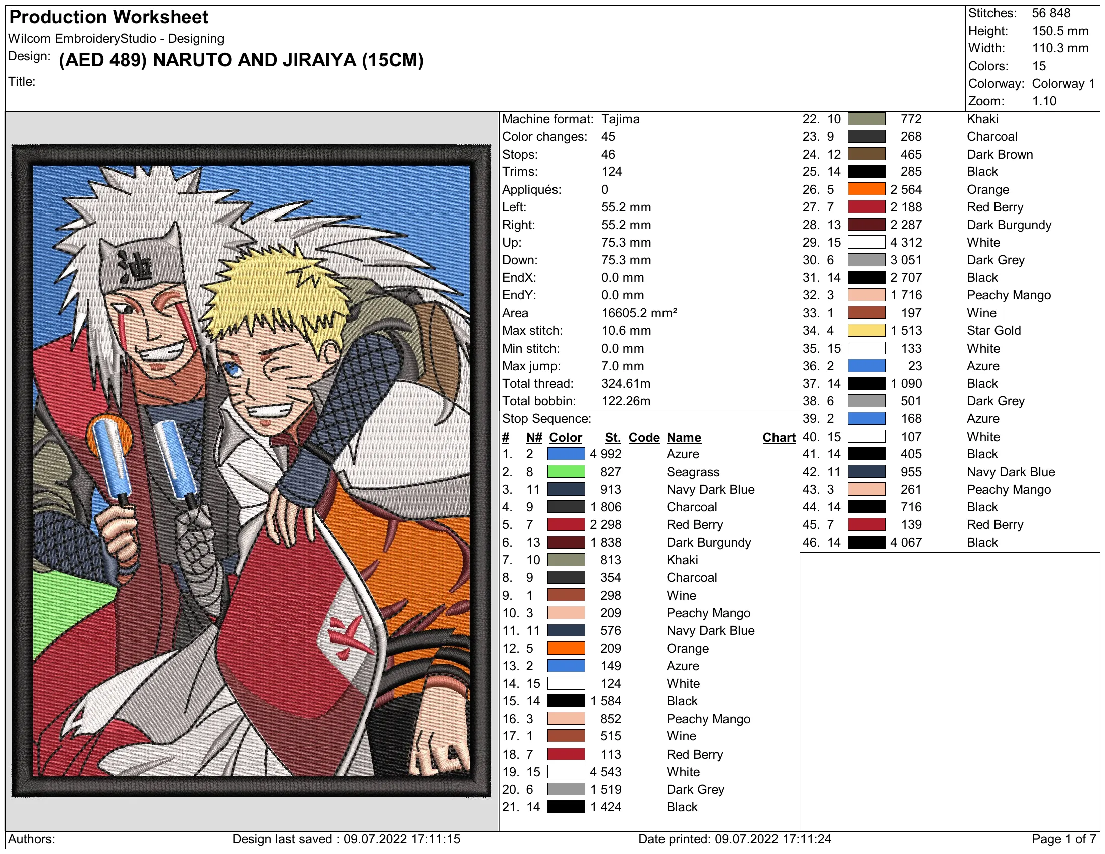 Alternative view of  Embroidered Naruto and Jiraiya Design 