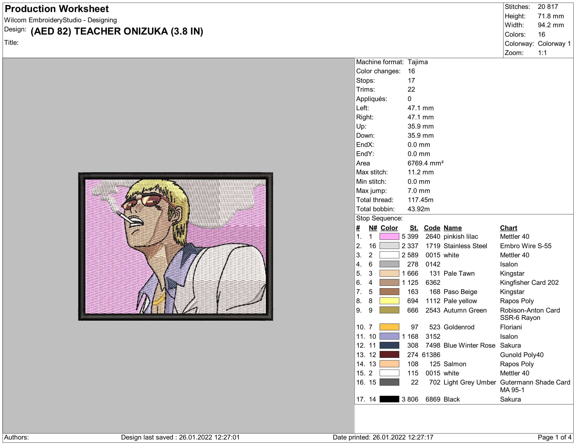 Alternative view of  Embroidered Teacher Onizuka Portrait 