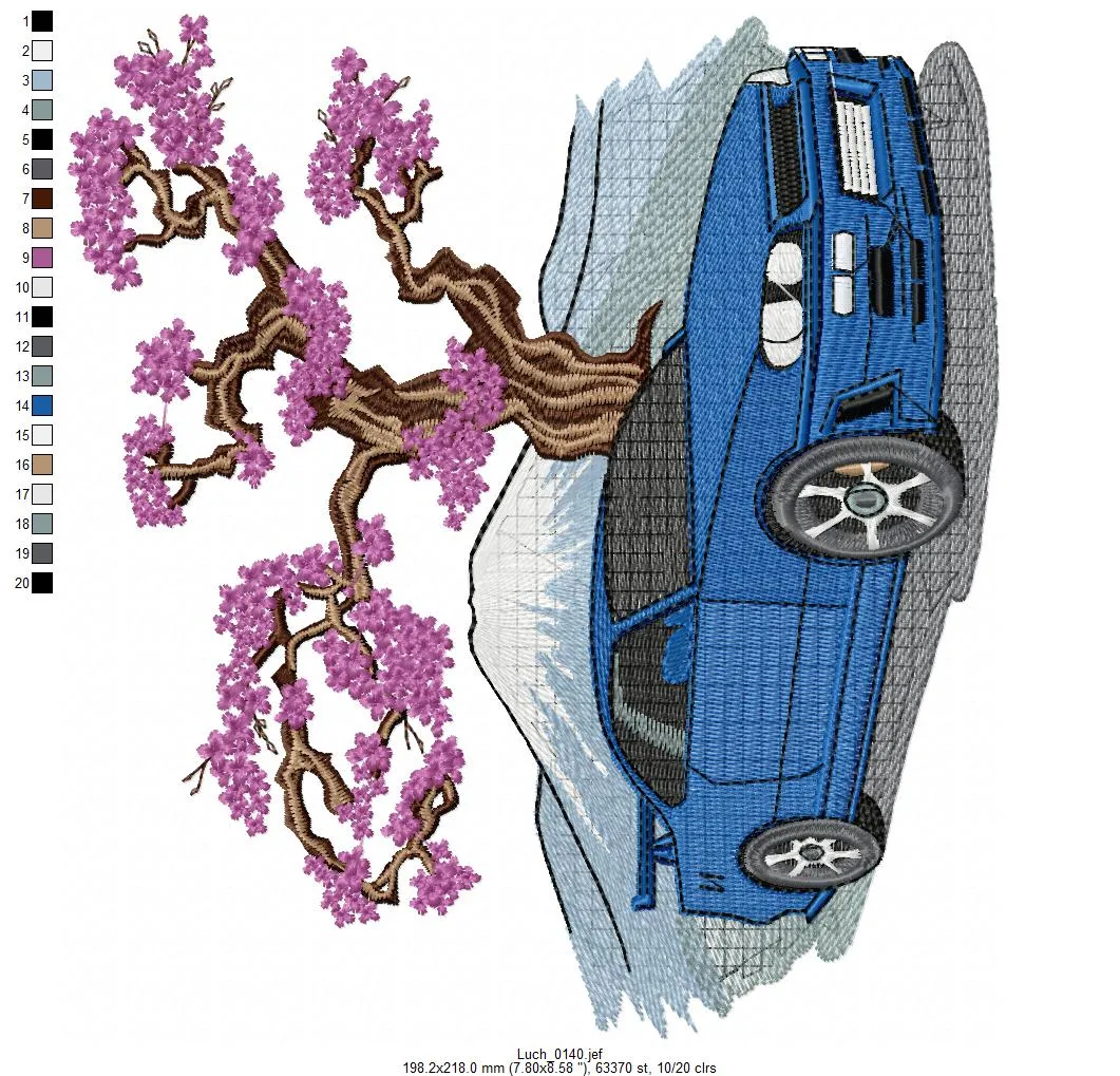 Alternative view of  Embroidered Car and Cherry Blossom Tree 