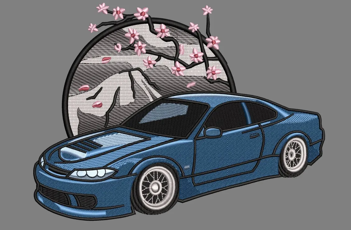 Alternative view of  Embroidered JDM Car with Mountain 