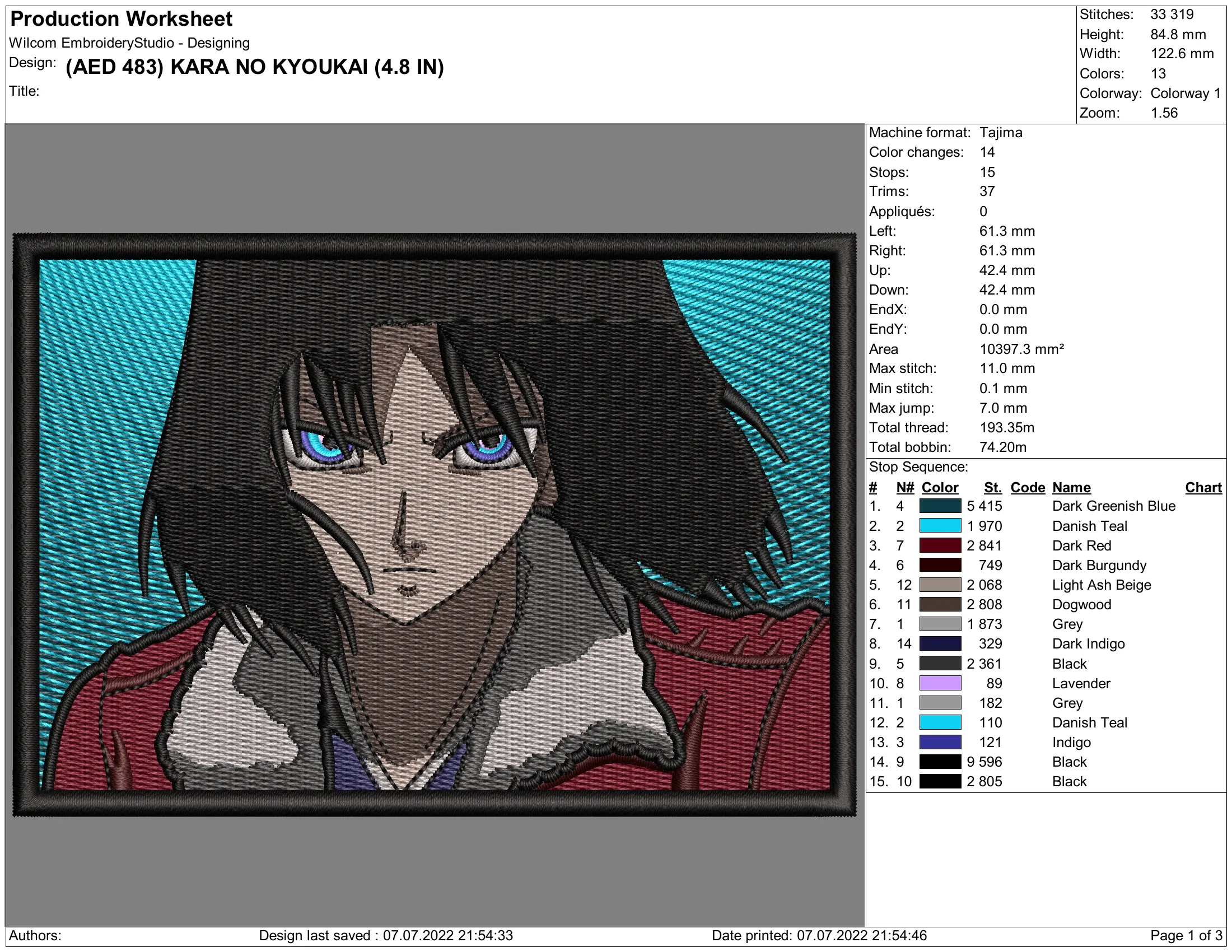 Alternative view of  Embroidered Anime Portrait Design 
