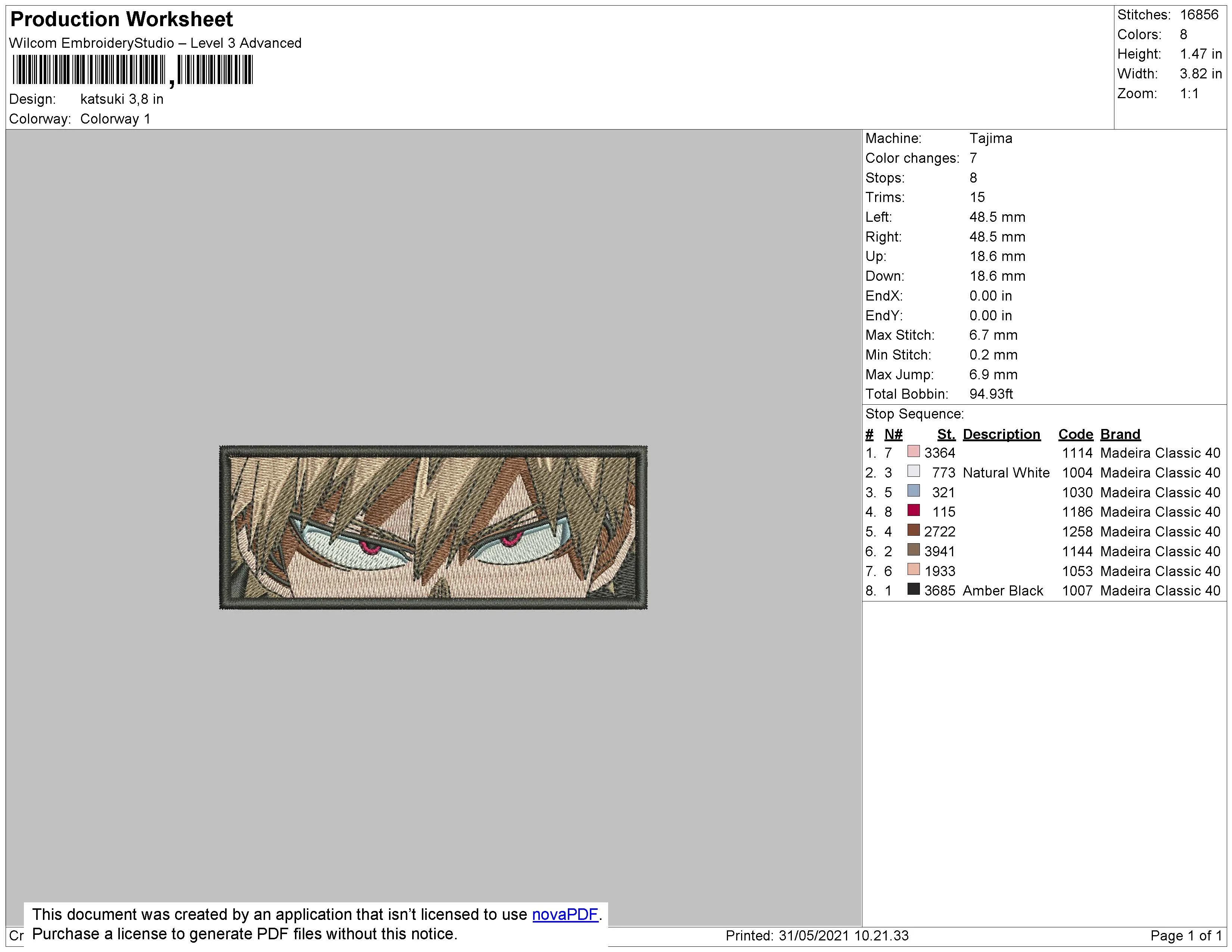 Alternative view of  Embroidered Anime Eyes Design 