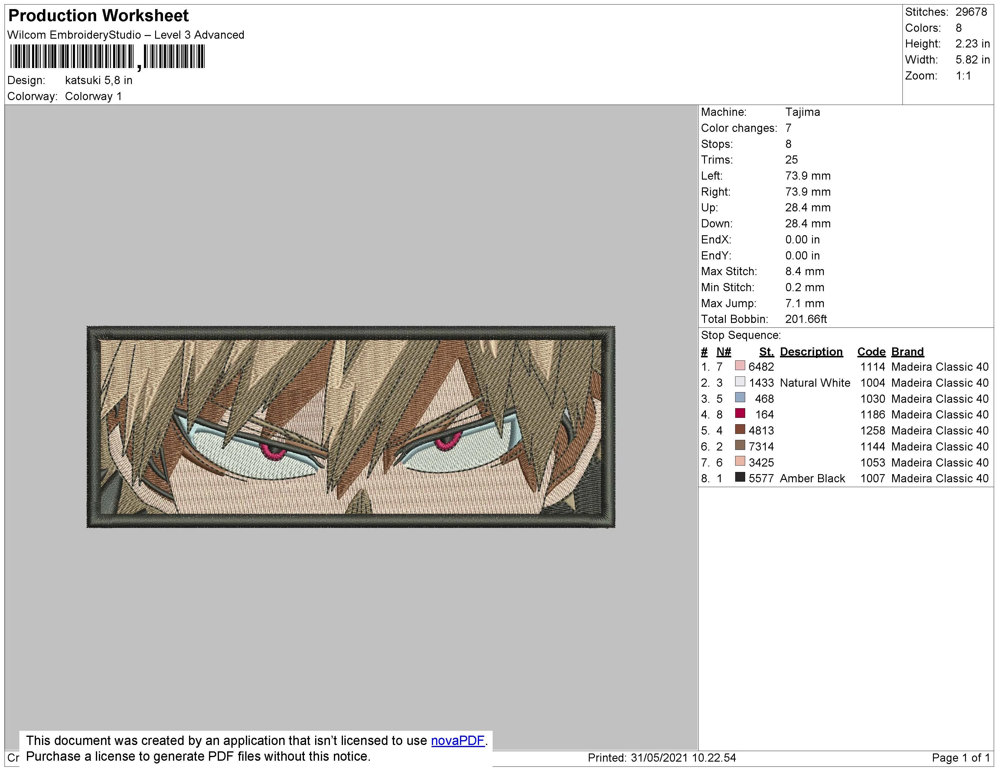 Alternative view of  Embroidered Anime Eyes Design 