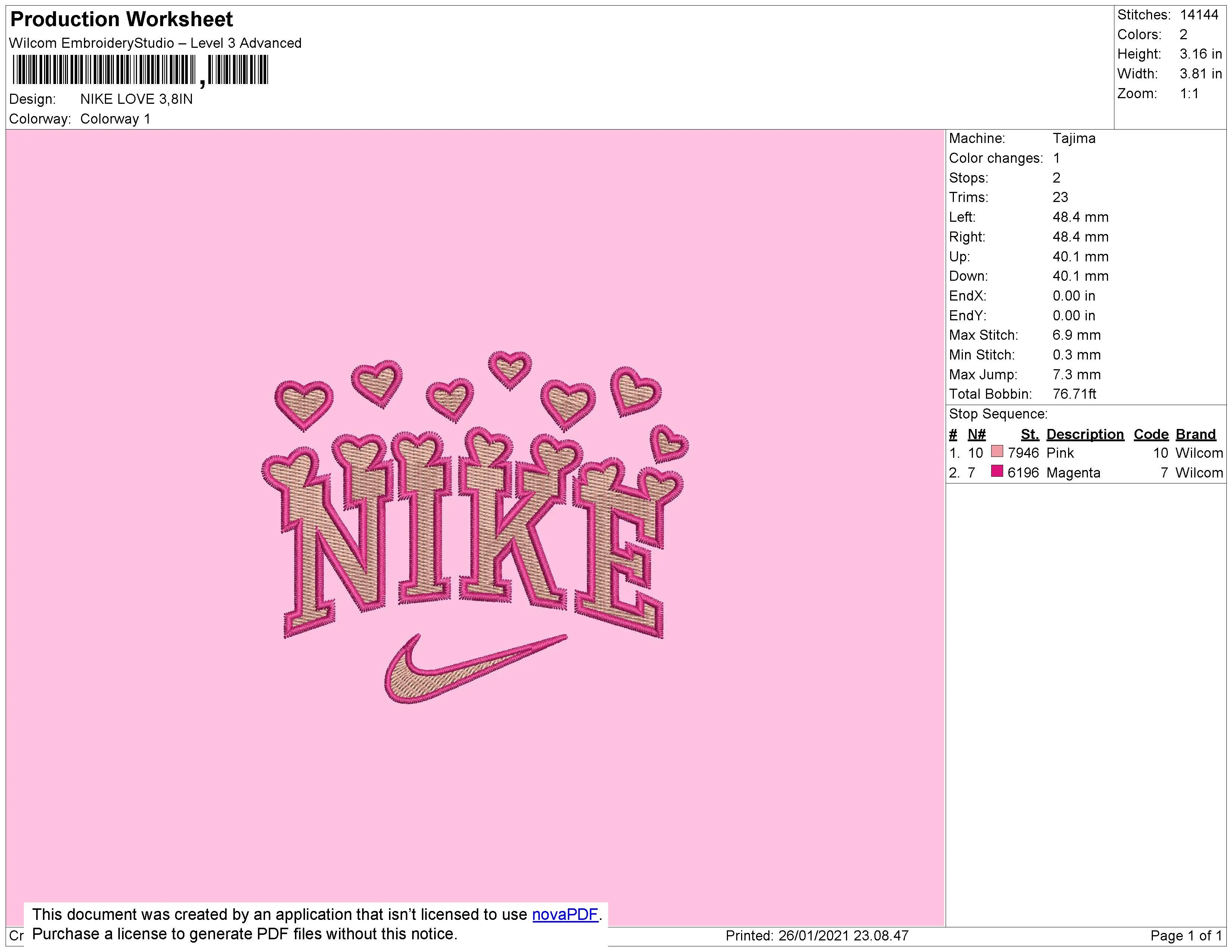 Alternative view of  Neon Pink Nike Embroidery Design 