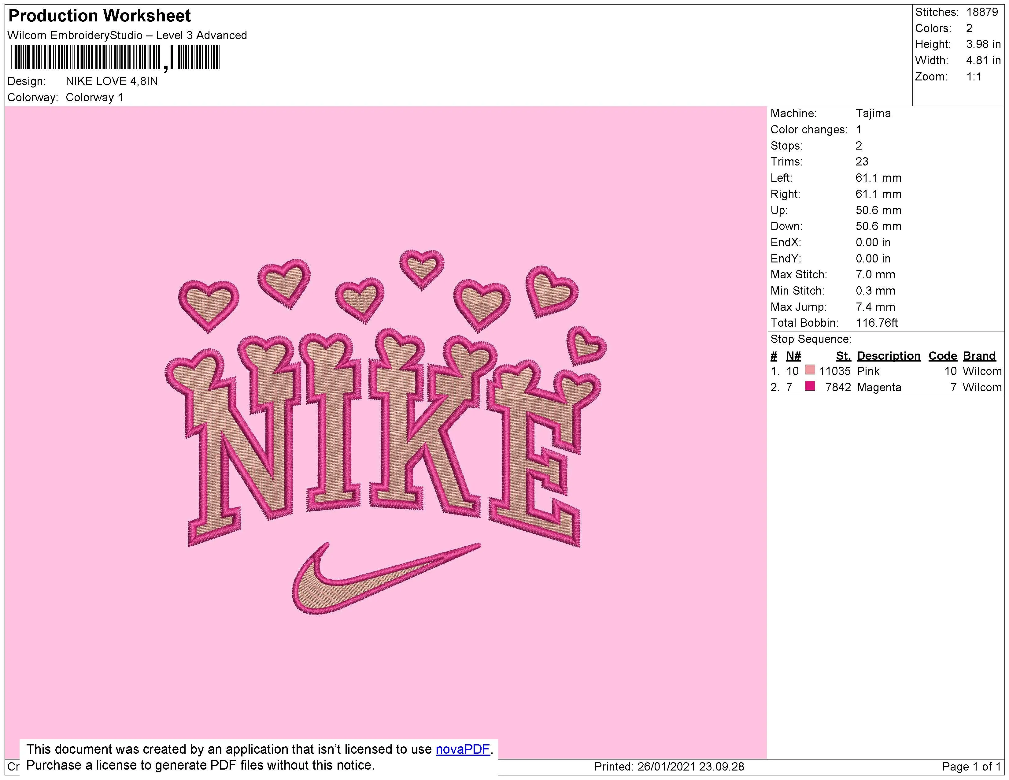 Alternative view of  Neon Pink Nike Embroidery Design 