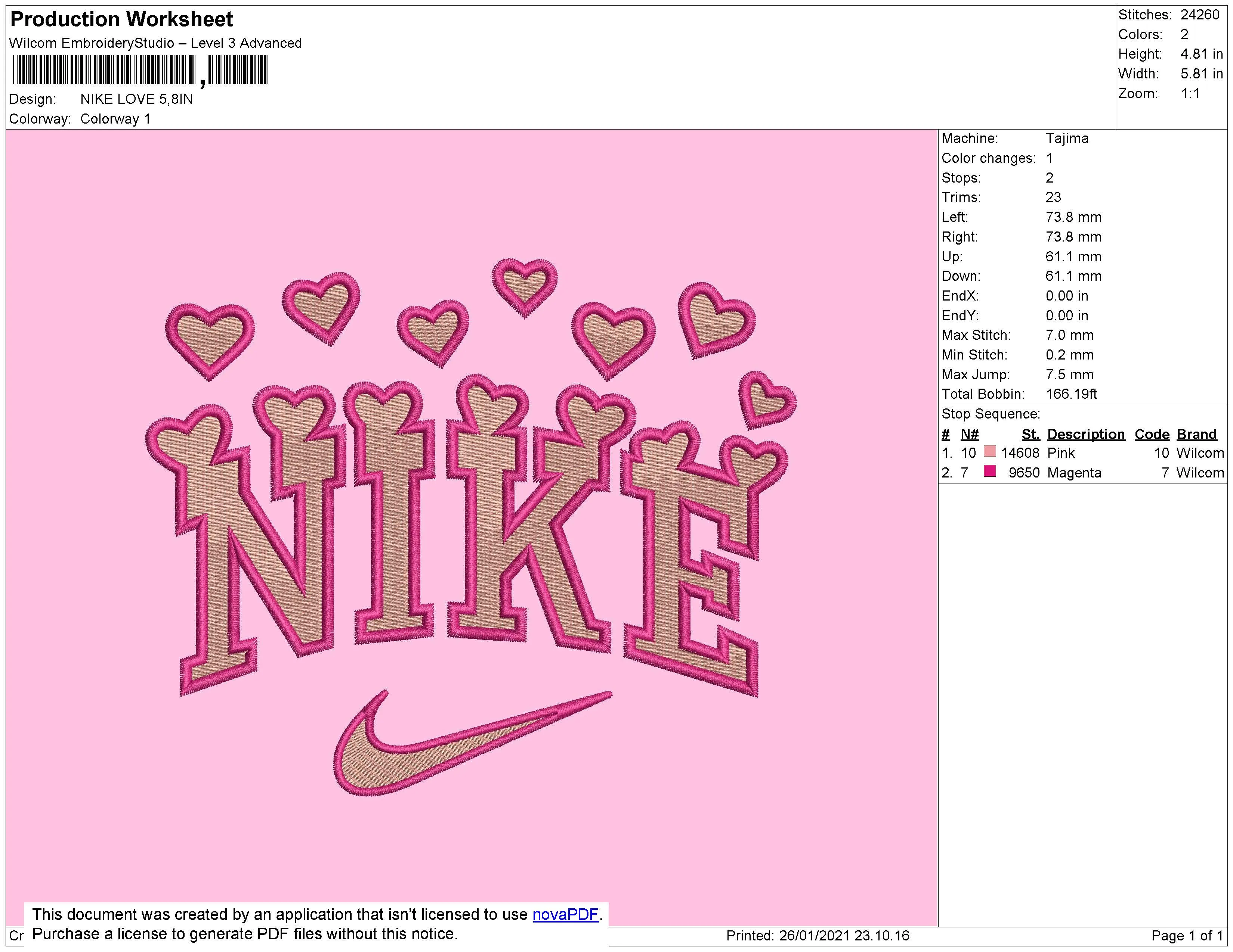 Alternative view of  Neon Pink Nike Embroidery Design 