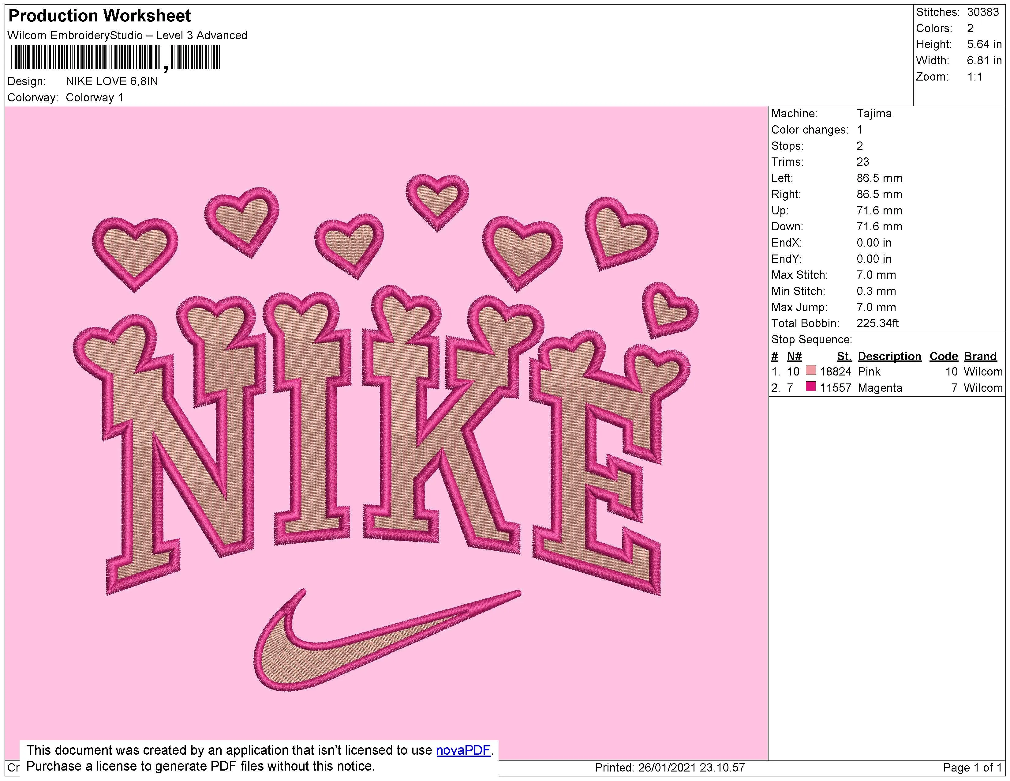 Alternative view of  Neon Pink Nike Embroidery Design 