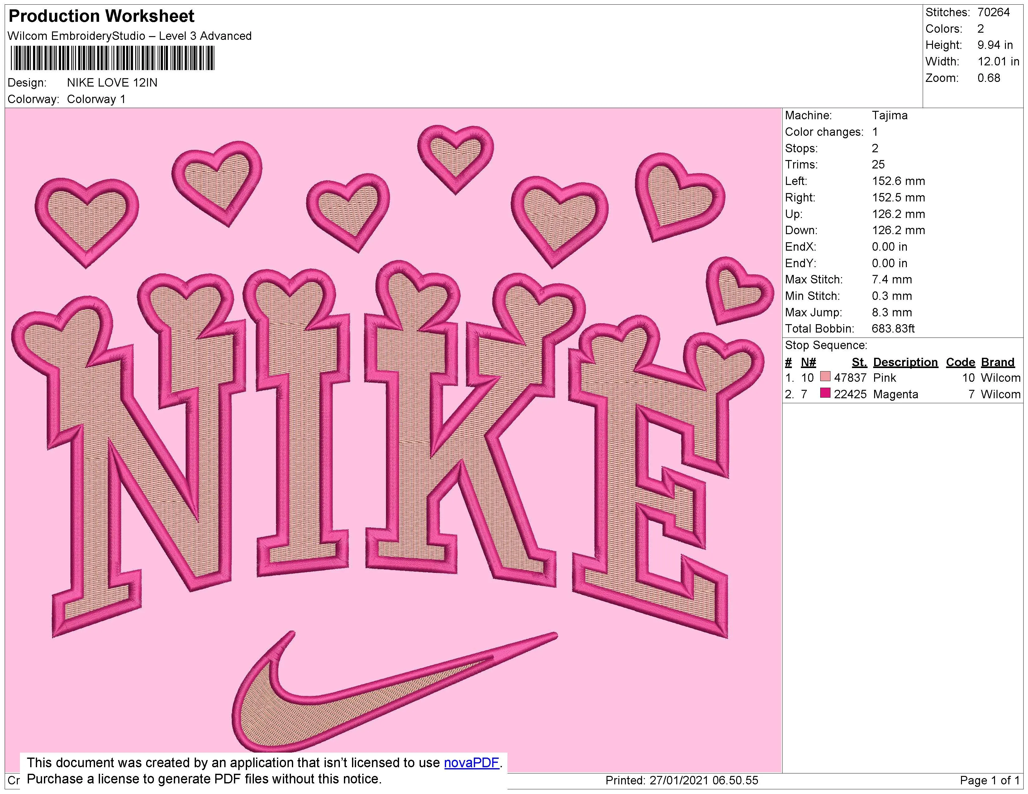 Alternative view of  Neon Pink Nike Embroidery Design 
