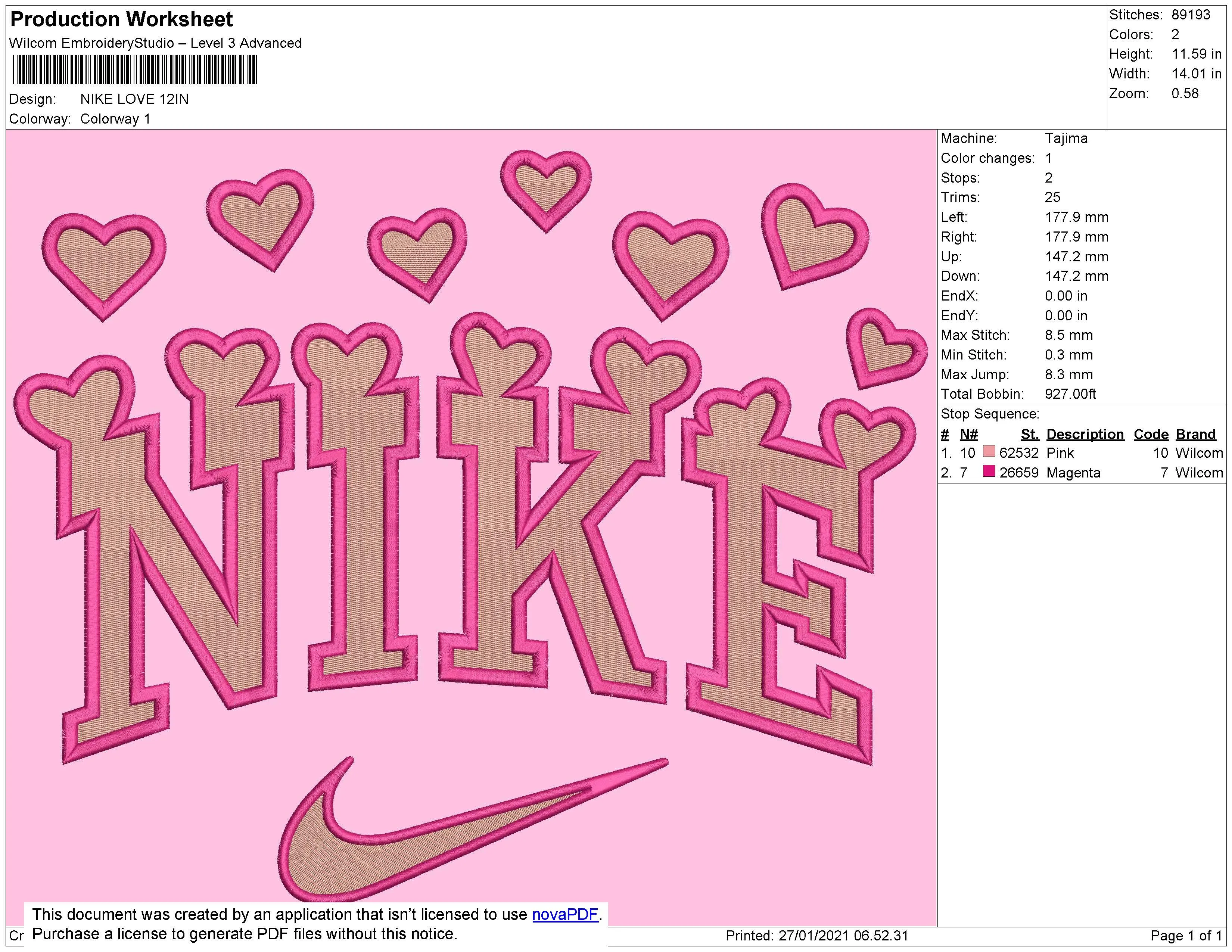 Alternative view of  Neon Pink Nike Embroidery Design 