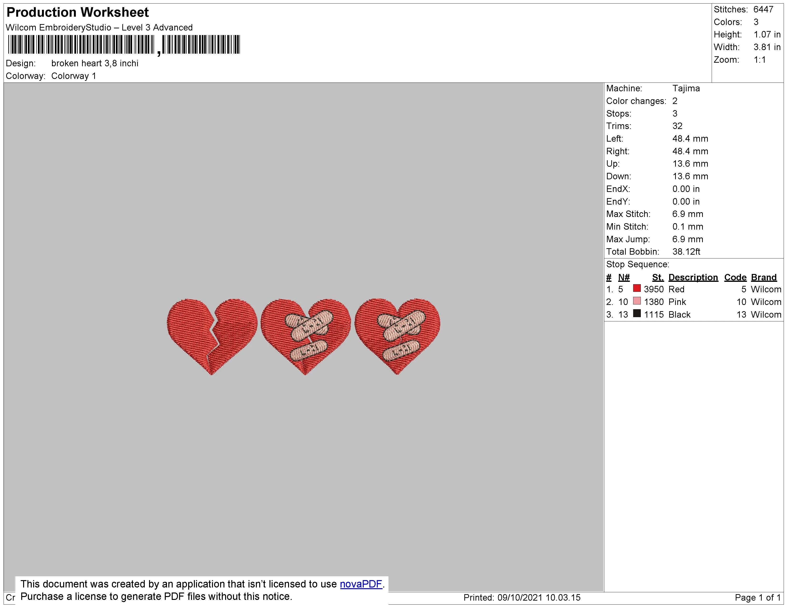 Alternative view of  Broken Heart Embroidery Design 