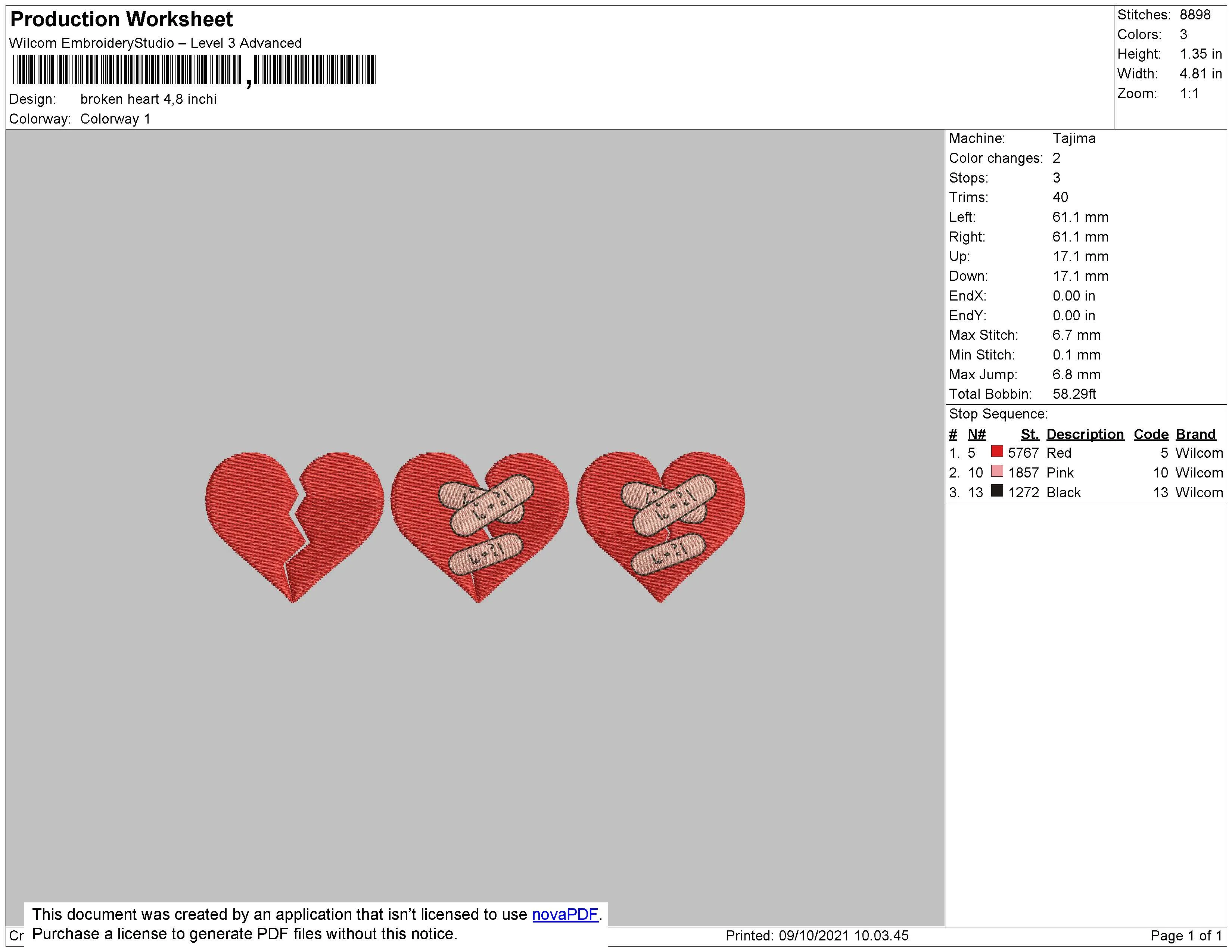 Alternative view of  Broken Heart Embroidery Design 