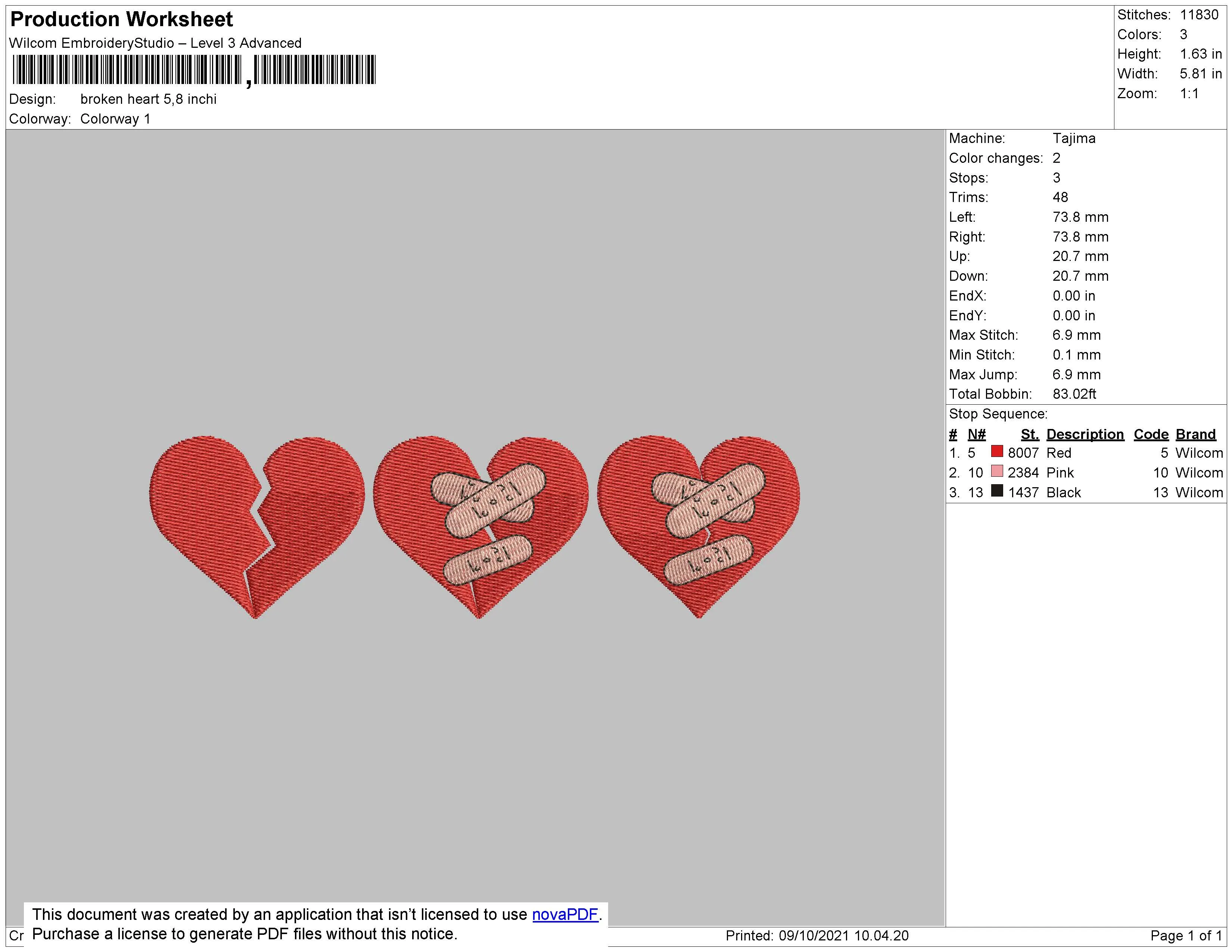 Alternative view of  Broken Heart Embroidery Design 