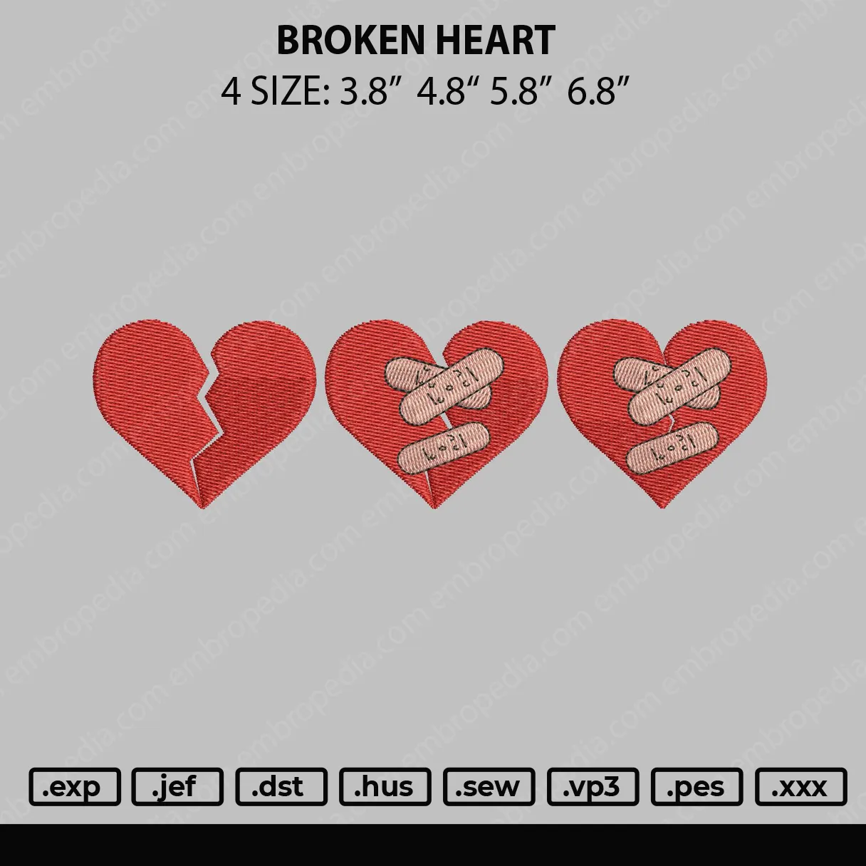 Alternative view of  Broken Heart Embroidery Design 